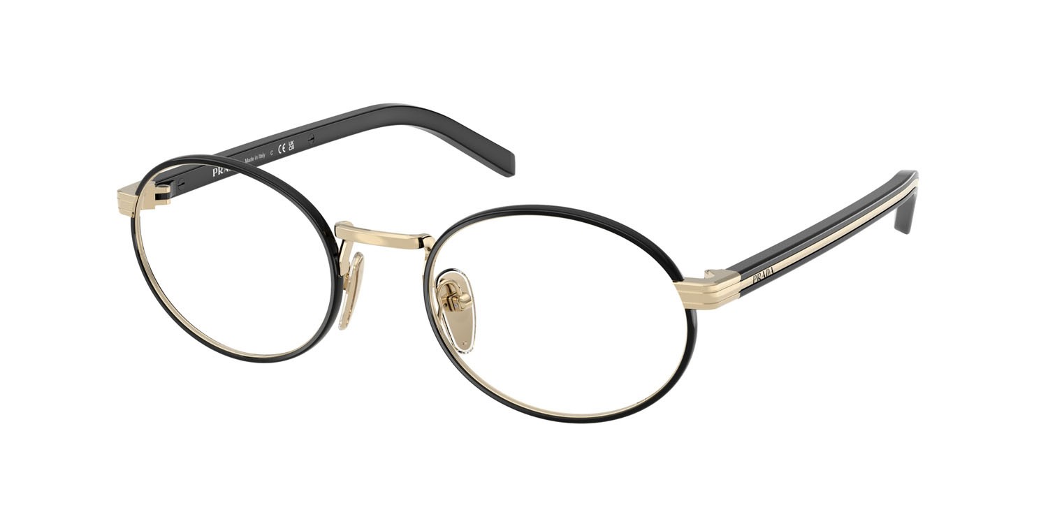 Eyeglasses Prada PR B55V (AAV1O1) color oro pallido/nero shape oval lenses lente demo