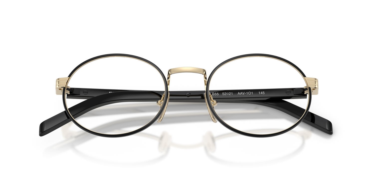 Eyeglasses Prada PR B55V (AAV1O1) color oro pallido/nero shape oval lenses lente demo