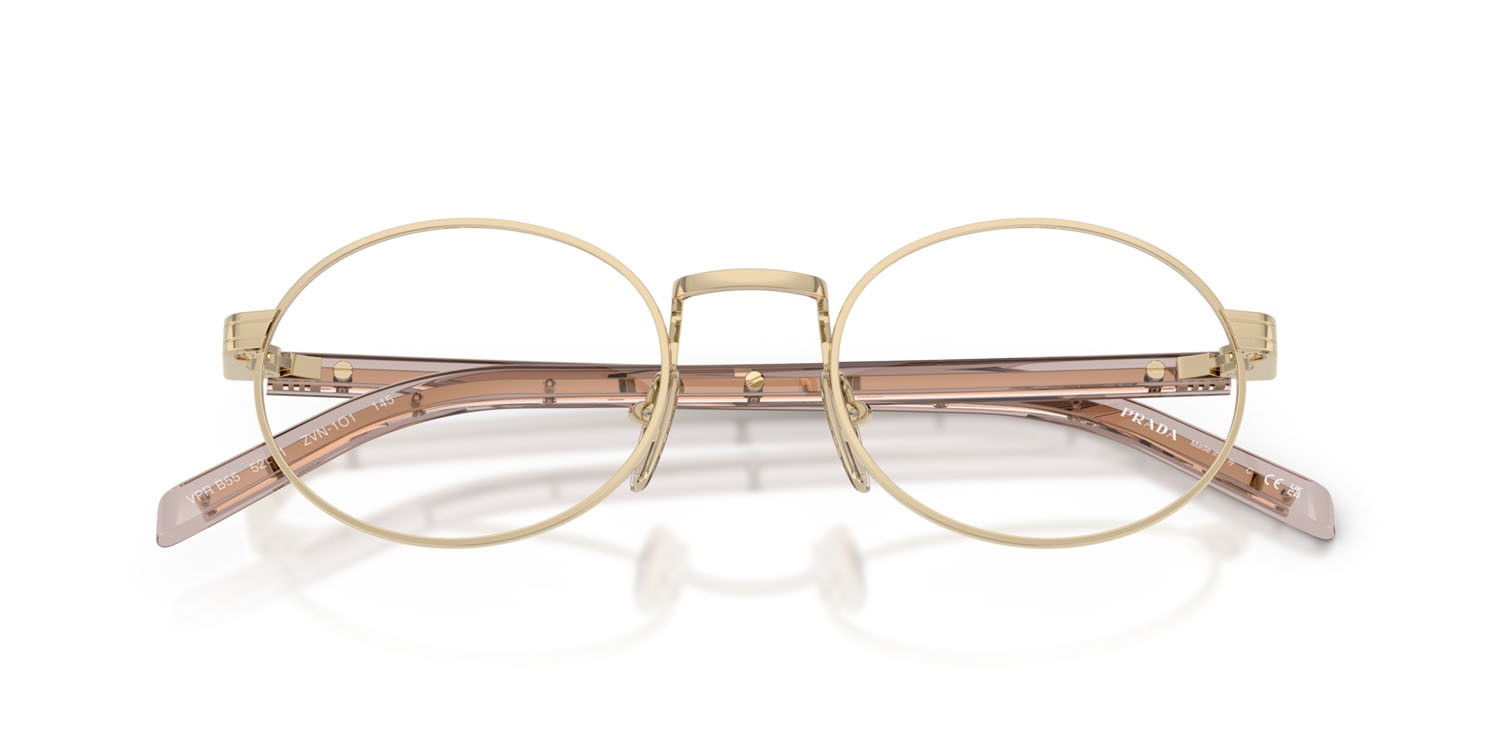 Eyeglasses Prada PR B55V (ZVN1O1) color oro pallido shape oval lenses lente demo
