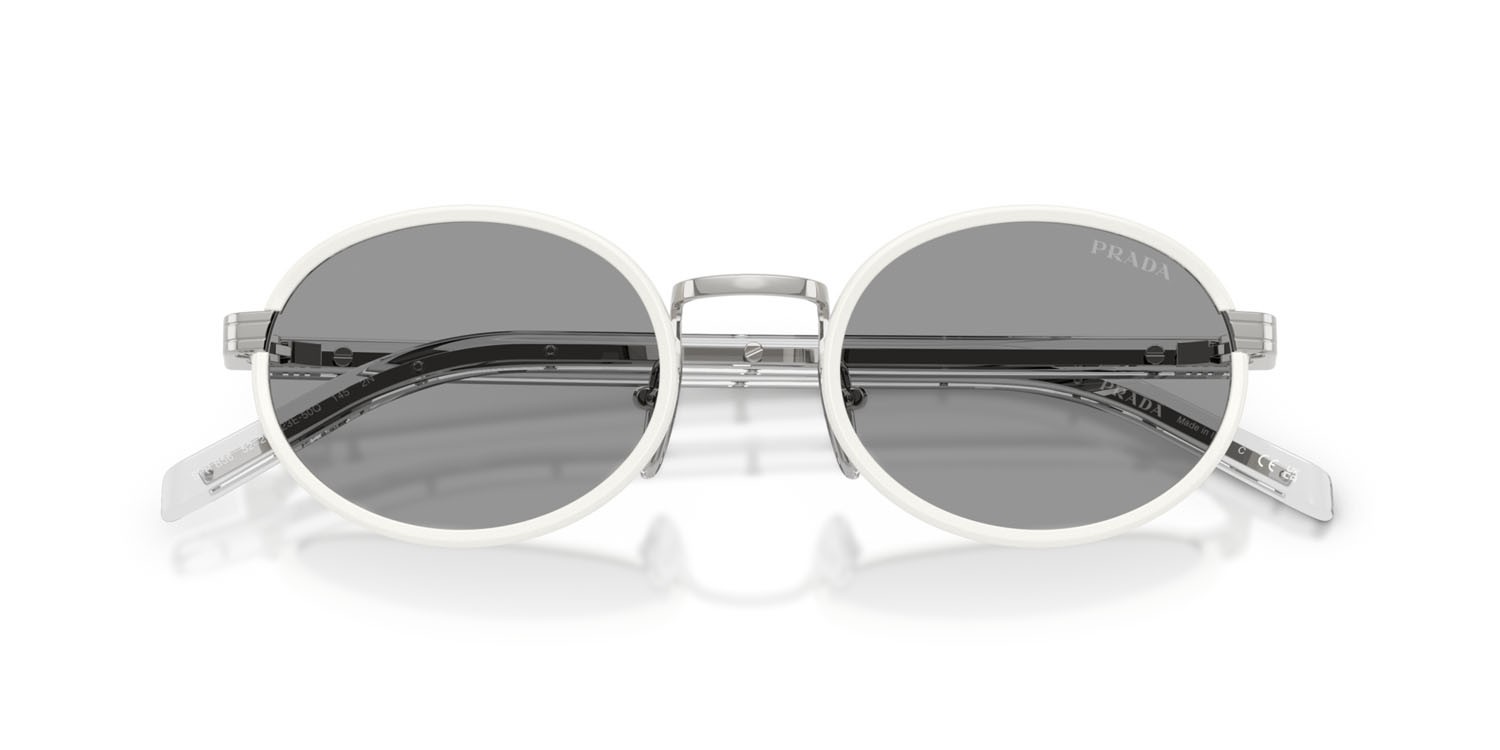 Sunglasses Prada PR B56S (23E50Q) color bianco talco shape oval lenses grigio