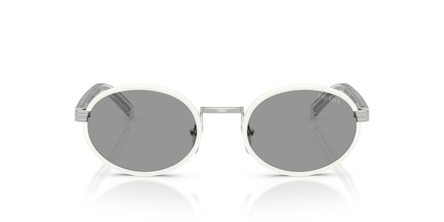 Sunglasses Prada PR B56S (23E50Q) color bianco talco shape oval lenses grigio
