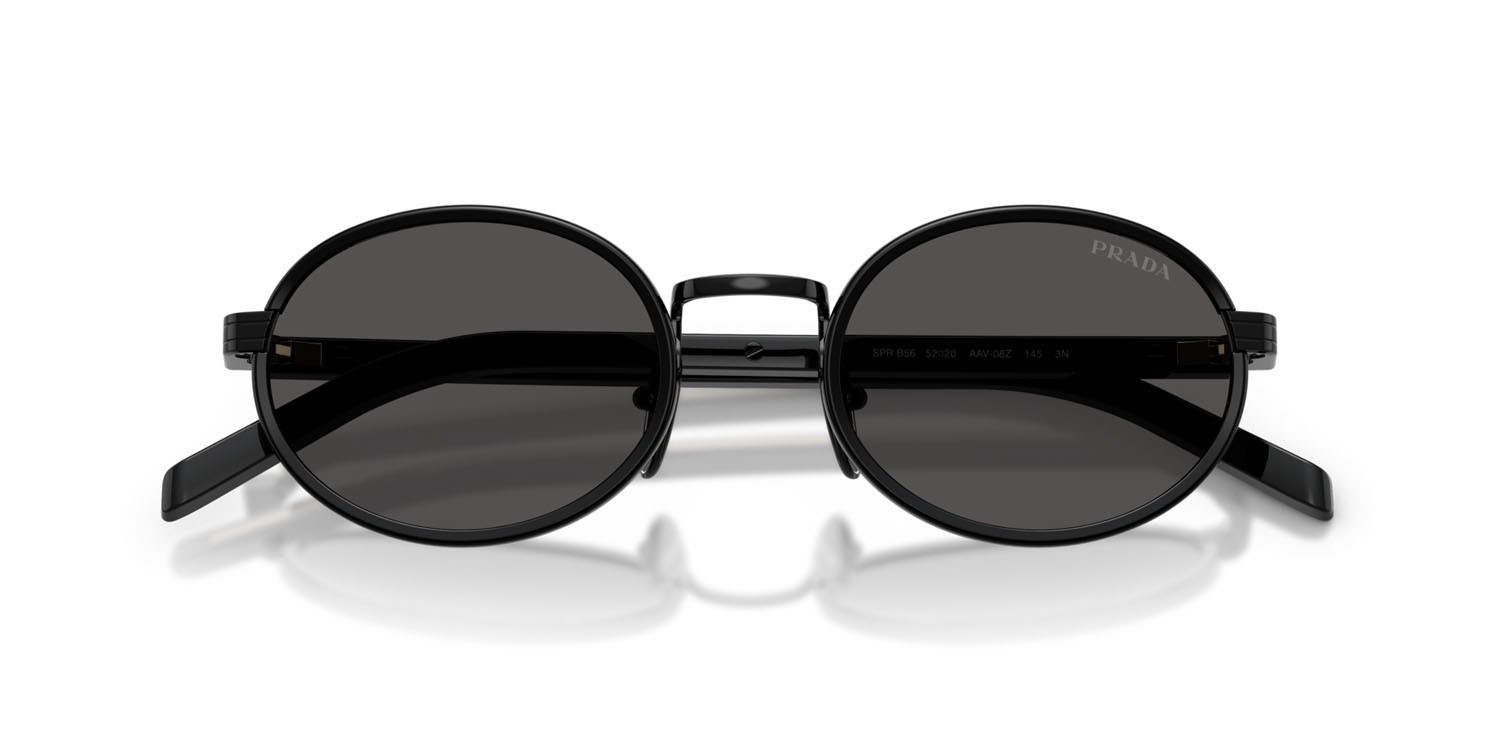 Sunglasses Prada PR B56S (AAV08Z) color nero shape oval lenses grigio scuro