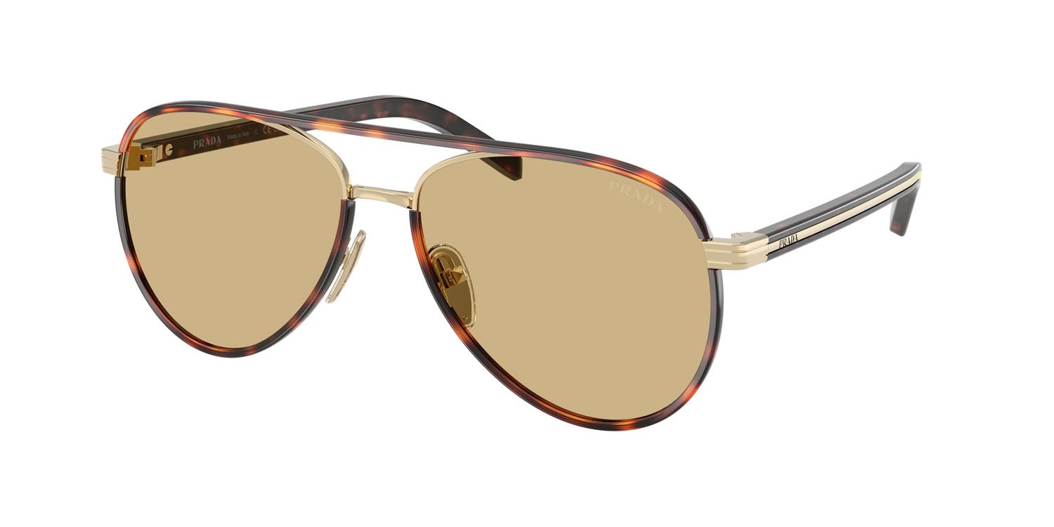 Sunglasses Prada PR B57S (21E10R) color oro pallido shape aviator lenses giallo