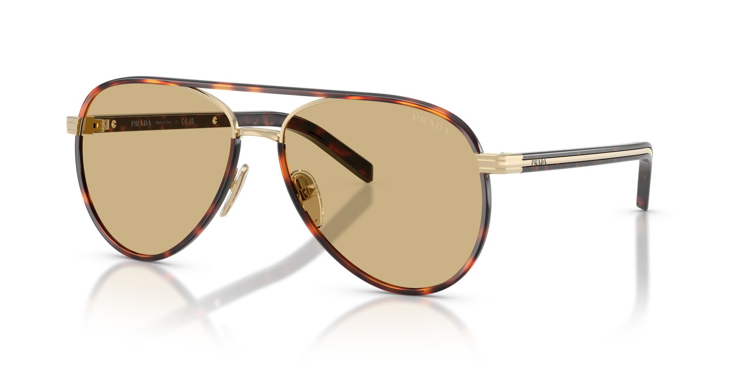Sunglasses Prada PR B57S (21E10R) color oro pallido shape aviator lenses giallo