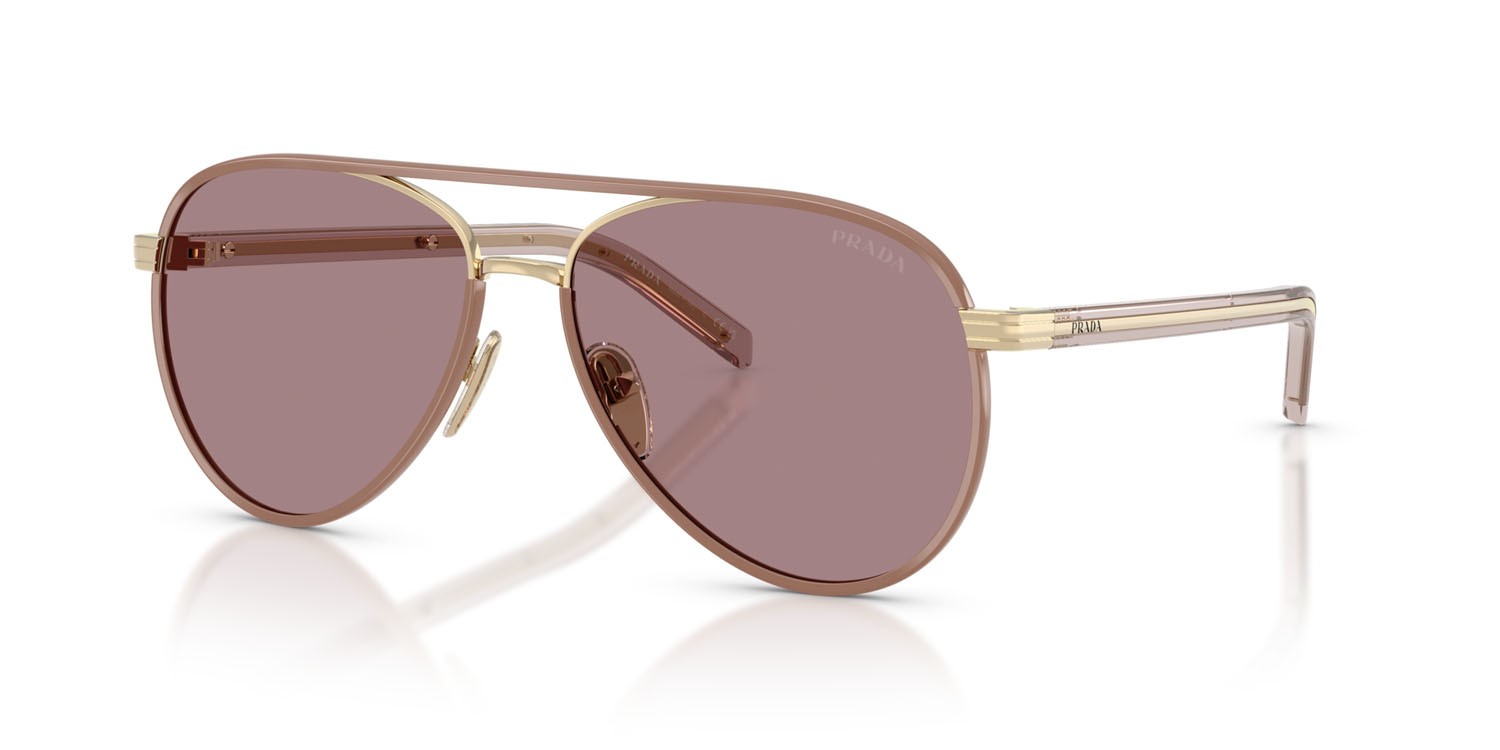 Sunglasses Prada PR B57S (24E20I) color oro pallido shape aviator lenses viola chiaro/marrone