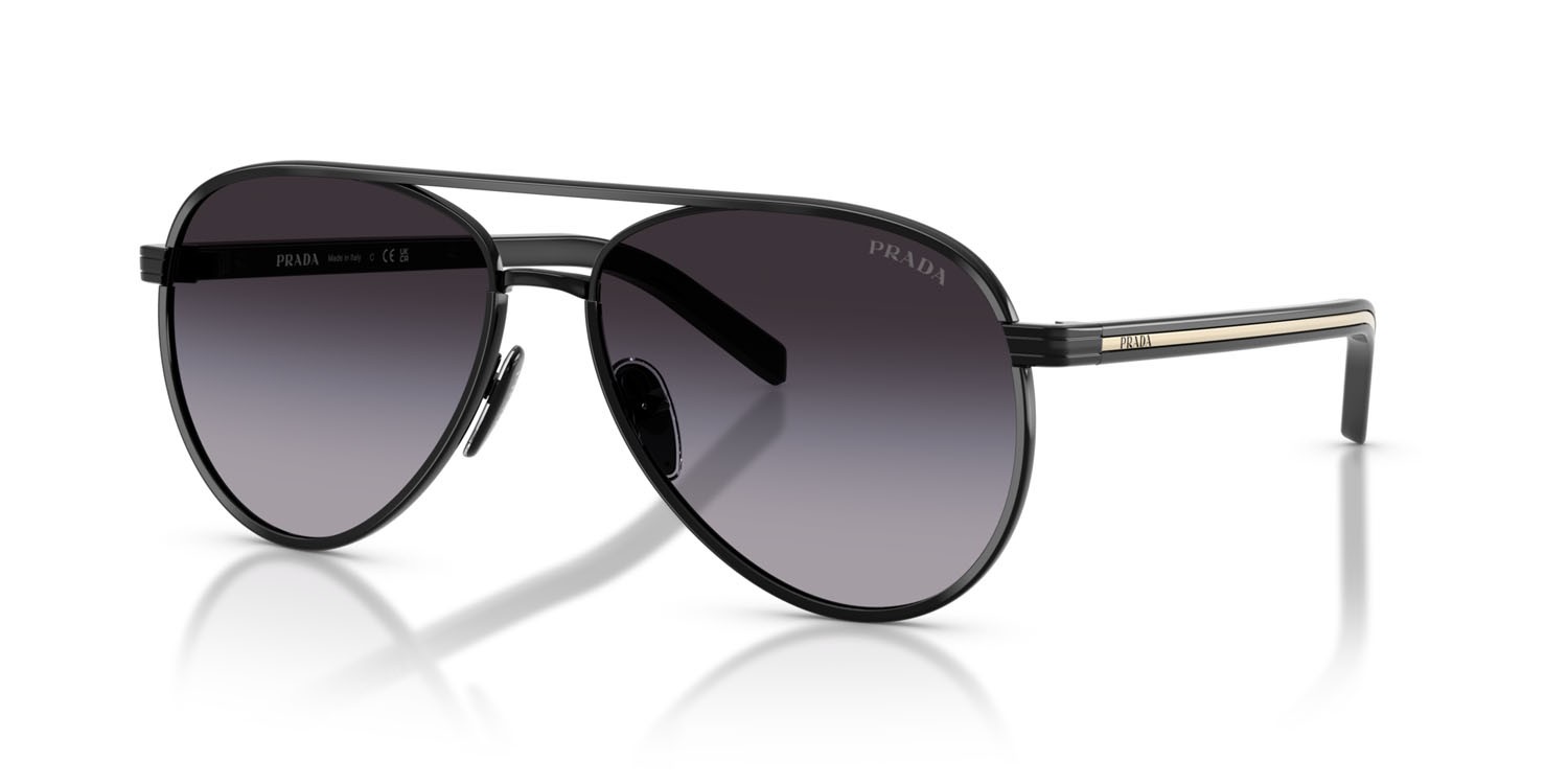 Sunglasses Prada PR B57S (AAV90A) color nero shape aviator lenses sfumato grigio