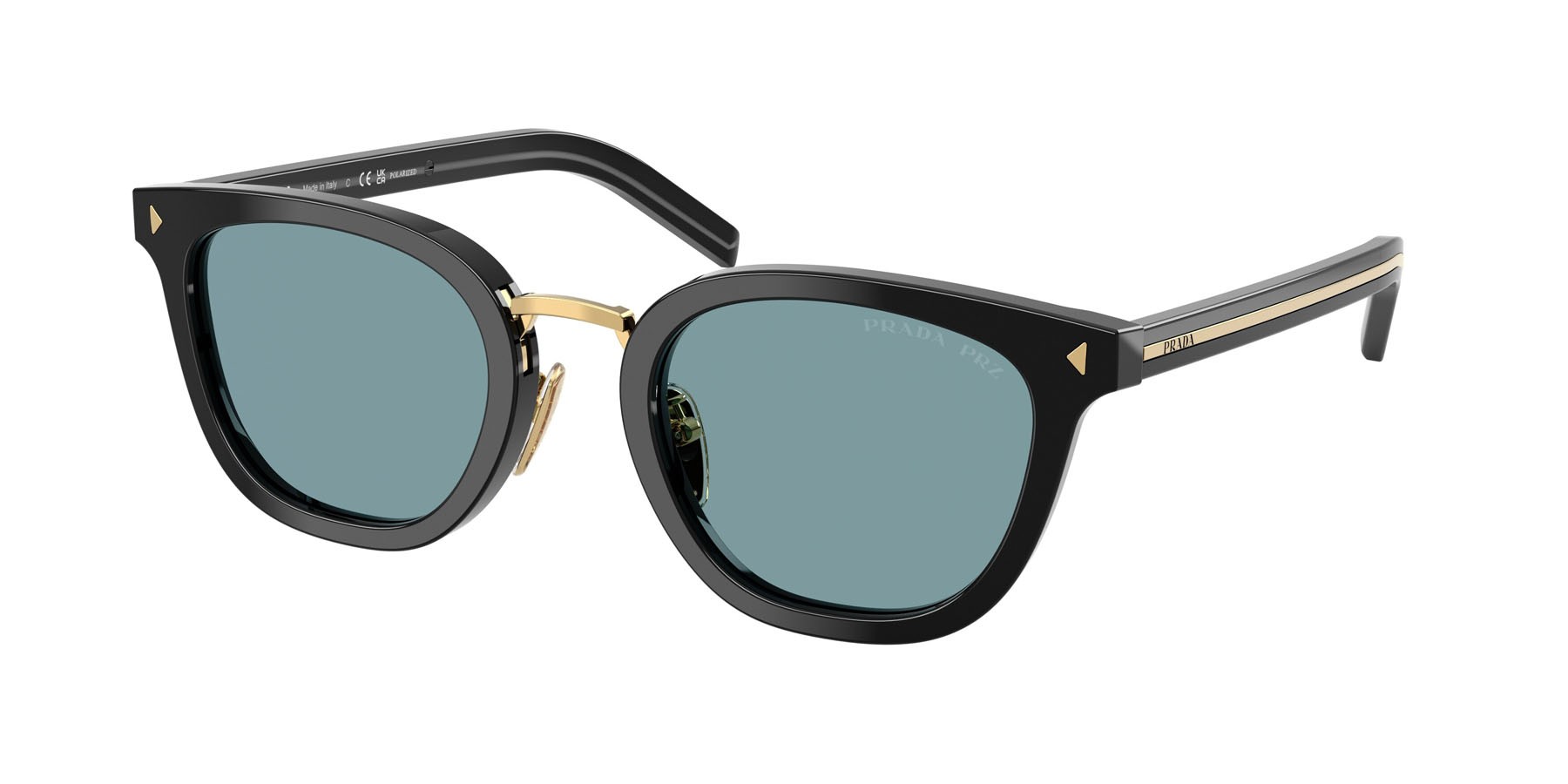 Occhiali da sole Prada PR C01SD (16K04D) colore nero forma cat eye lenti polar verde