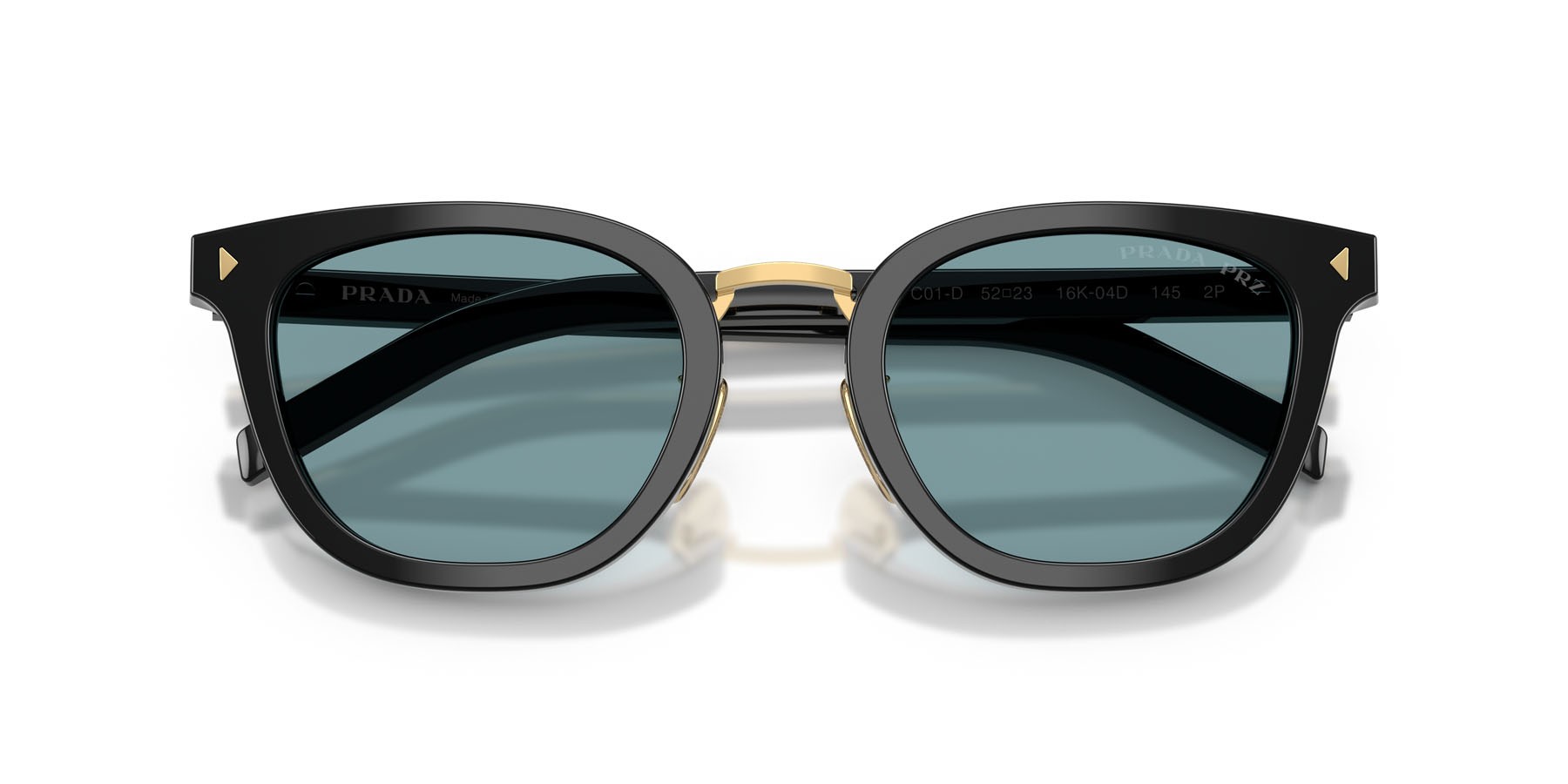 Occhiali da sole Prada PR C01SD (16K04D) colore nero forma cat eye lenti polar verde