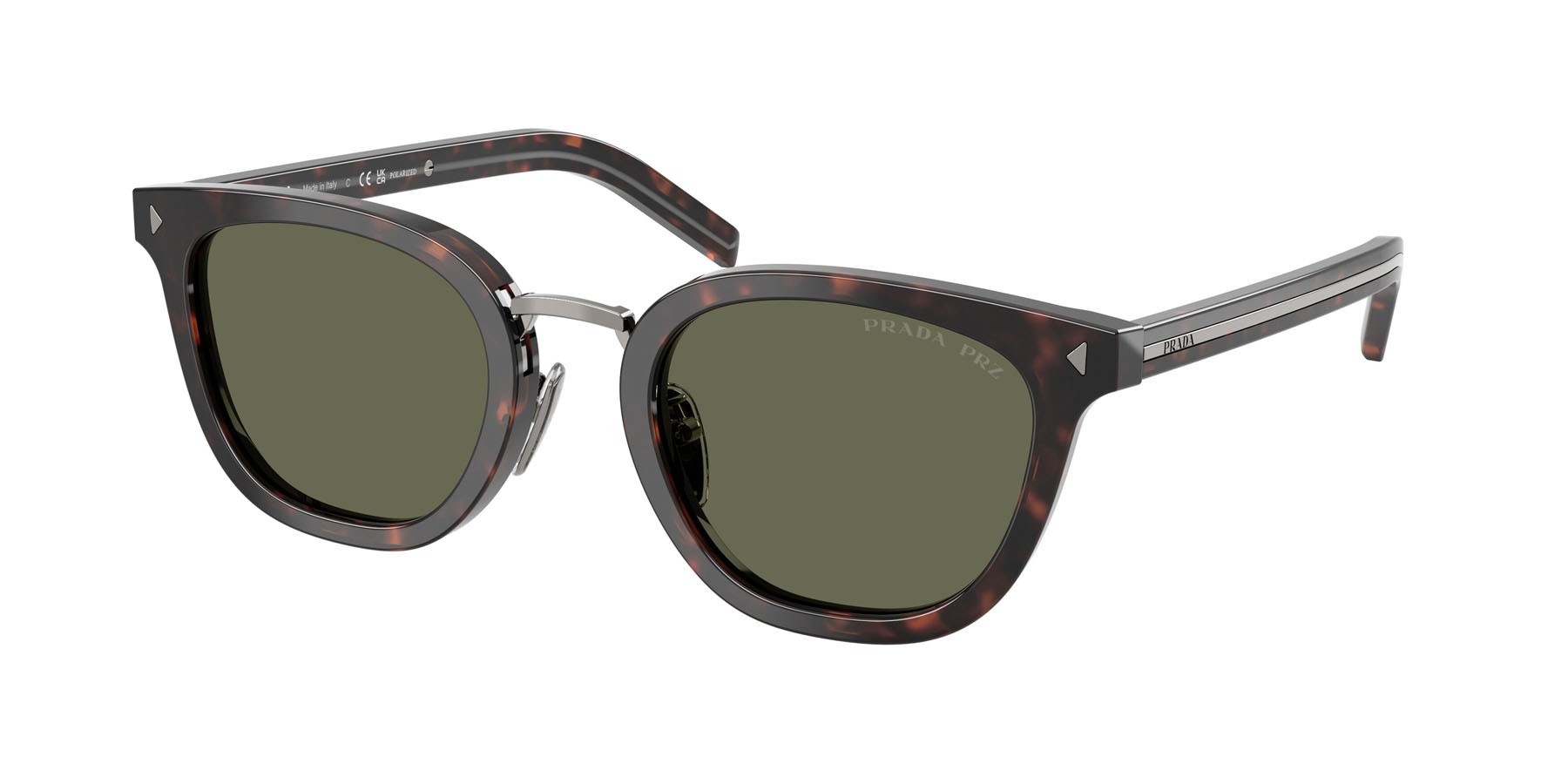 Occhiali da sole Prada PR C01SD (17N03R) colore root havana forma cat eye lenti polar verde