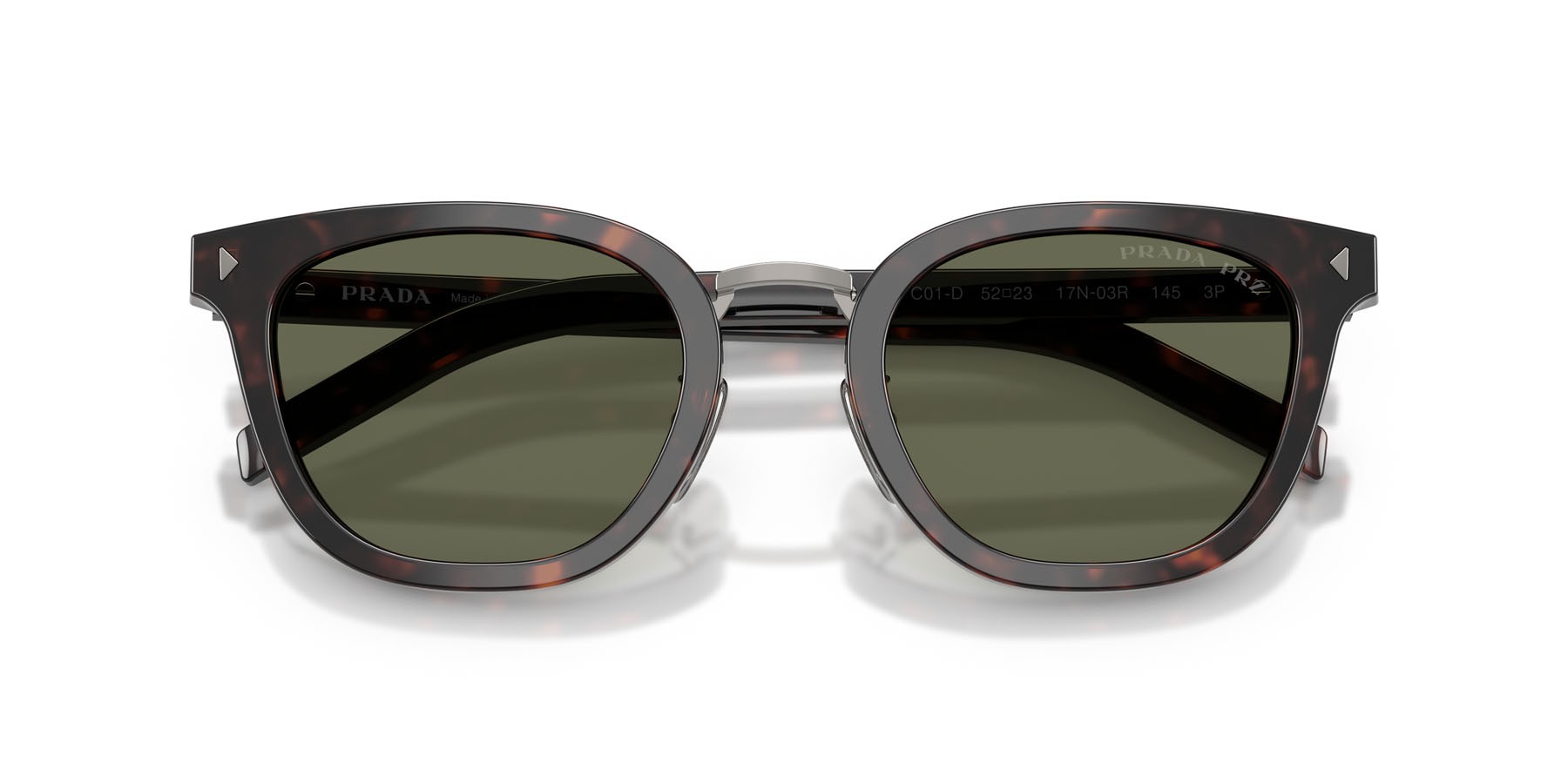 Occhiali da sole Prada PR C01SD (17N03R) colore root havana forma cat eye lenti polar verde