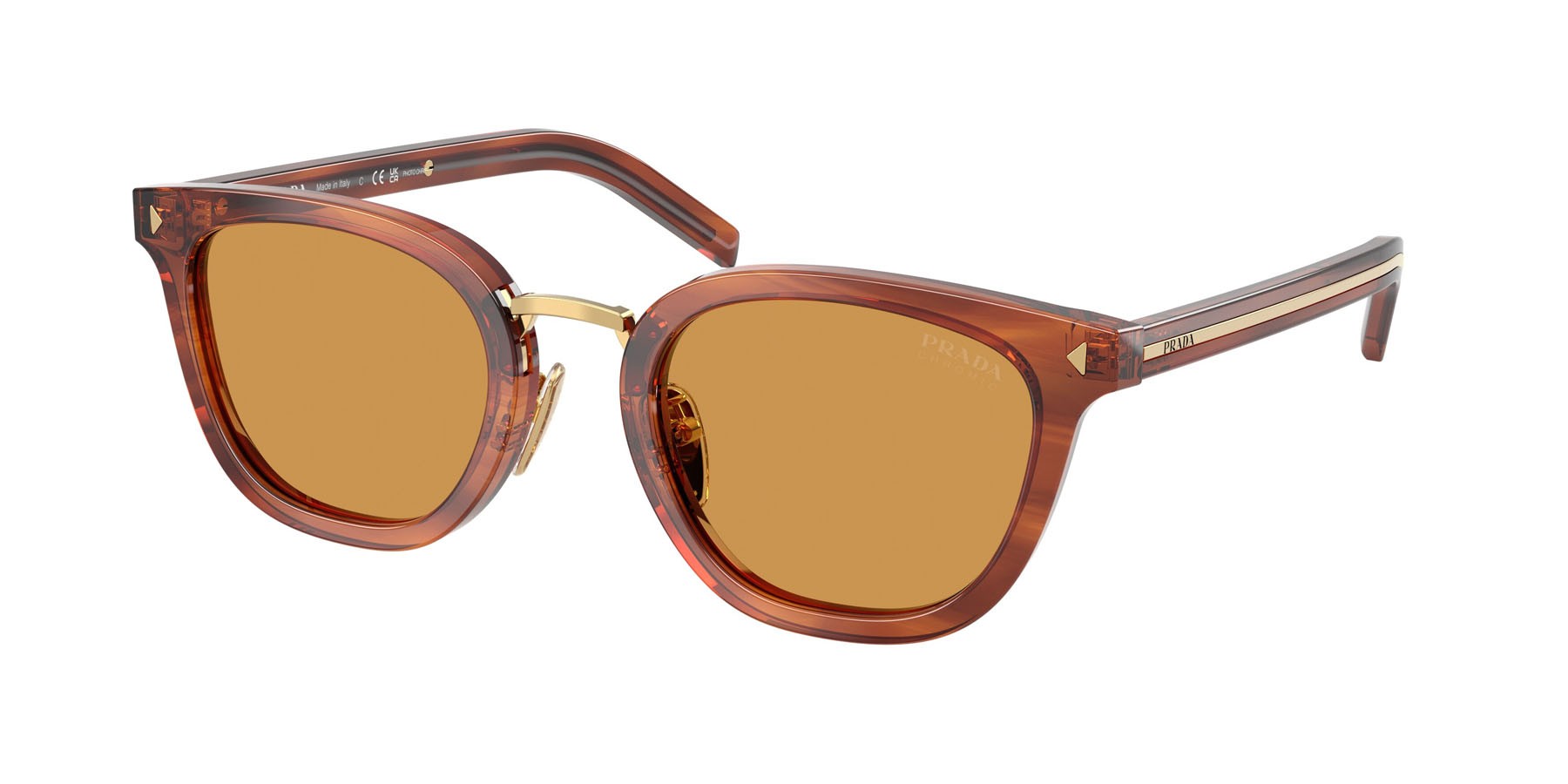 Occhiali da sole Prada PR C01SD (27F60F) colore havana cognac forma cat eye lenti photogrey extra yellow