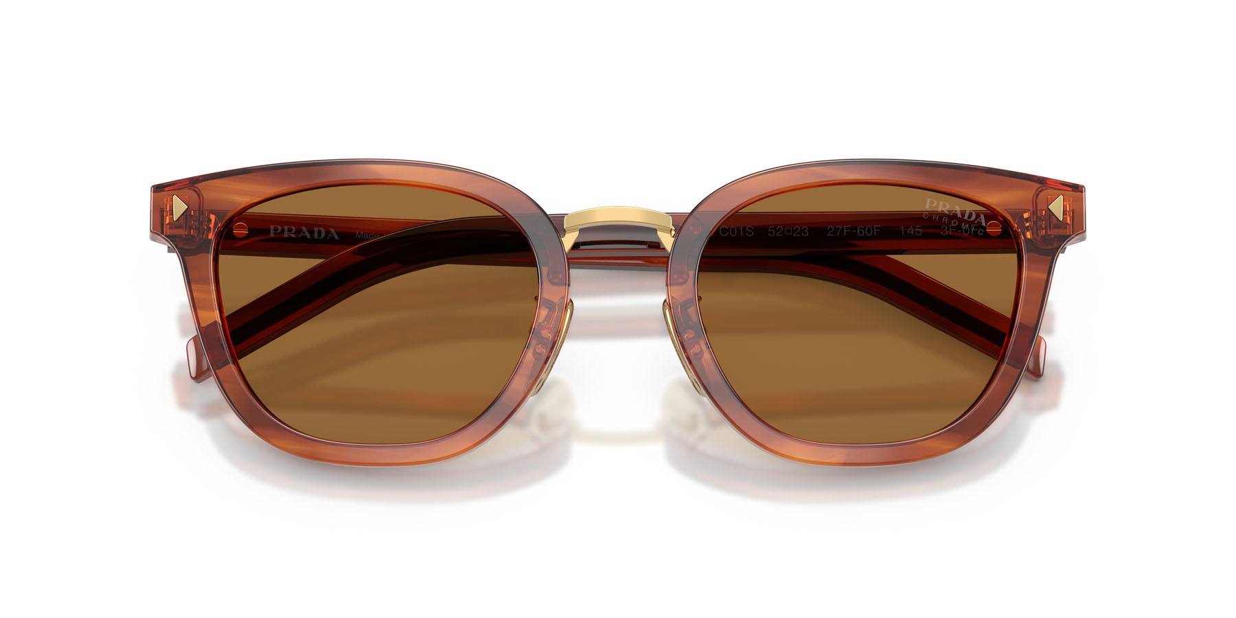 Occhiali da sole Prada PR C01SD (27F60F) colore havana cognac forma cat eye lenti photogrey extra yellow