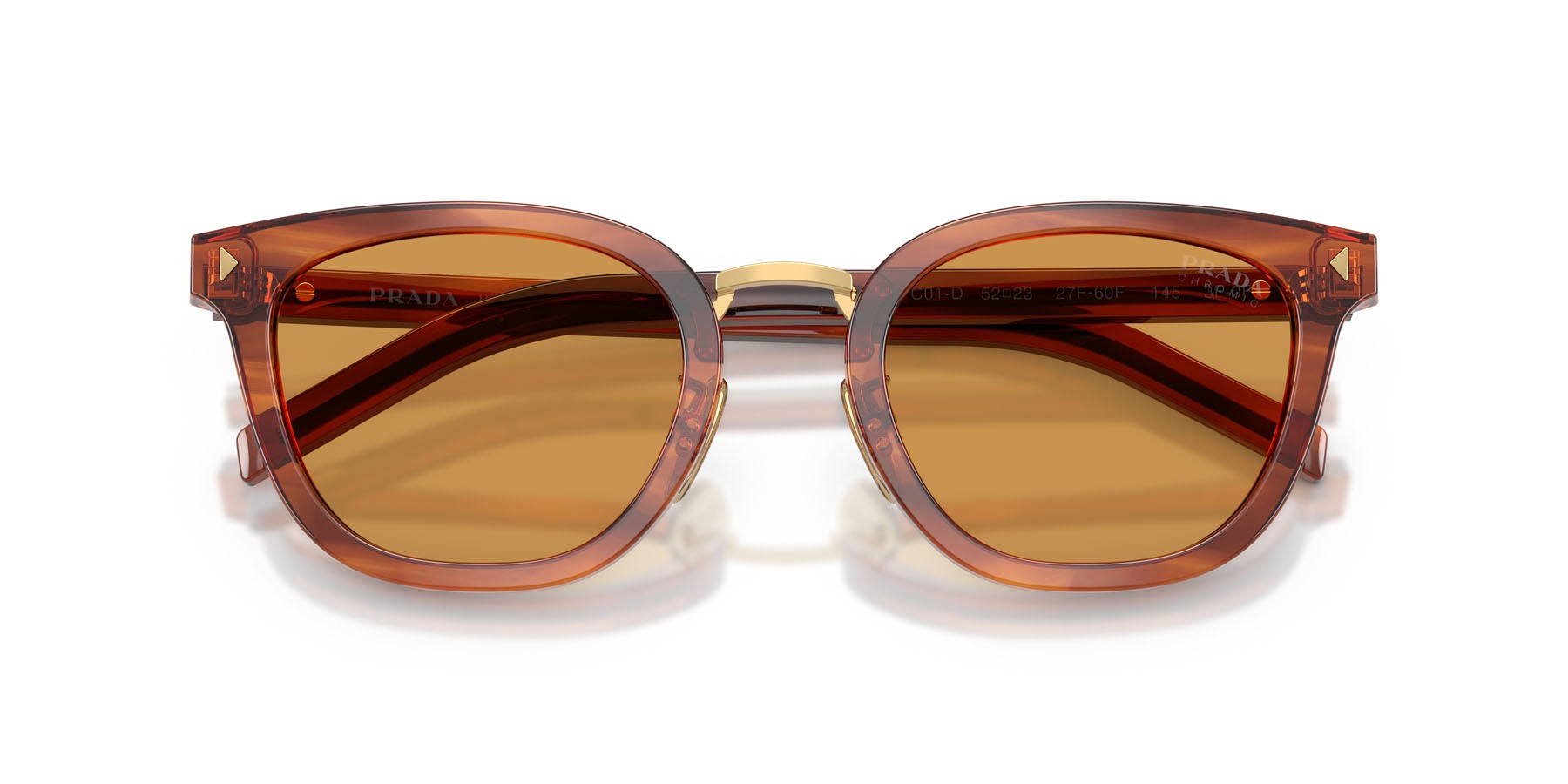 Occhiali da sole Prada PR C01SD (27F60F) colore havana cognac forma cat eye lenti photogrey extra yellow