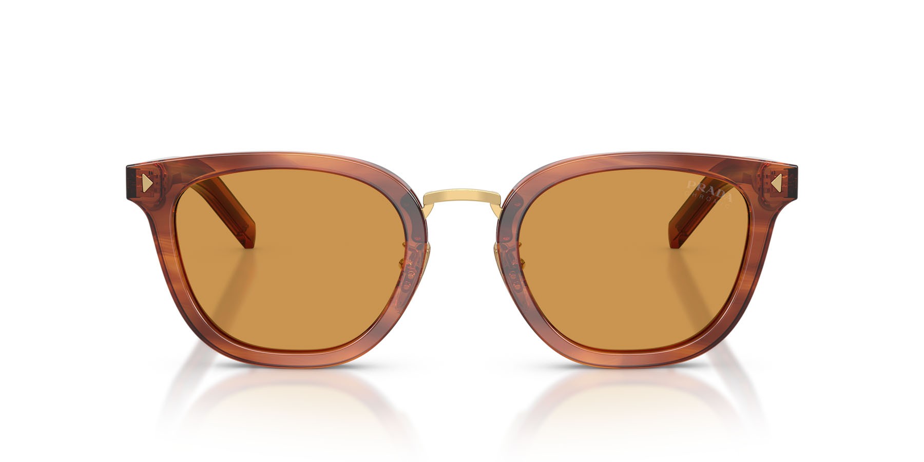 Occhiali da sole Prada PR C01SD (27F60F) colore havana cognac forma cat eye lenti photogrey extra yellow