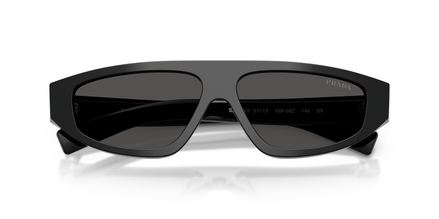 Occhiali da sole Prada PR C02S (16K08Z) colore nero forma irregolare lenti grigio scuro