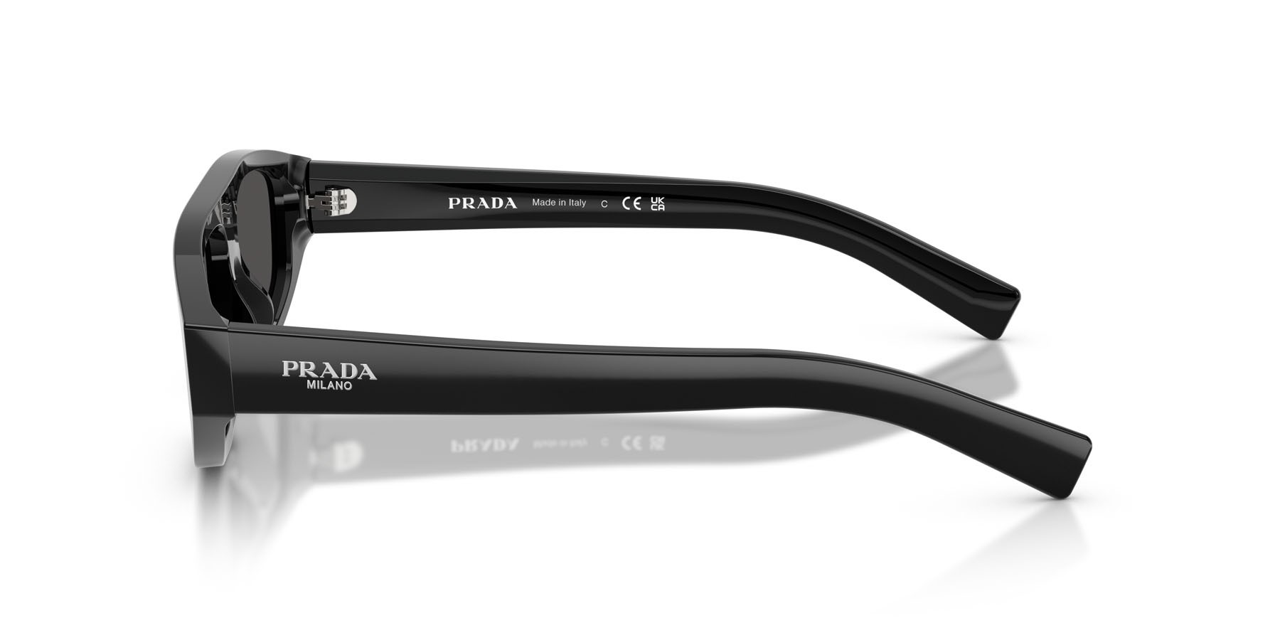 Occhiali da sole Prada PR C02S (16K08Z) colore nero forma irregolare lenti grigio scuro