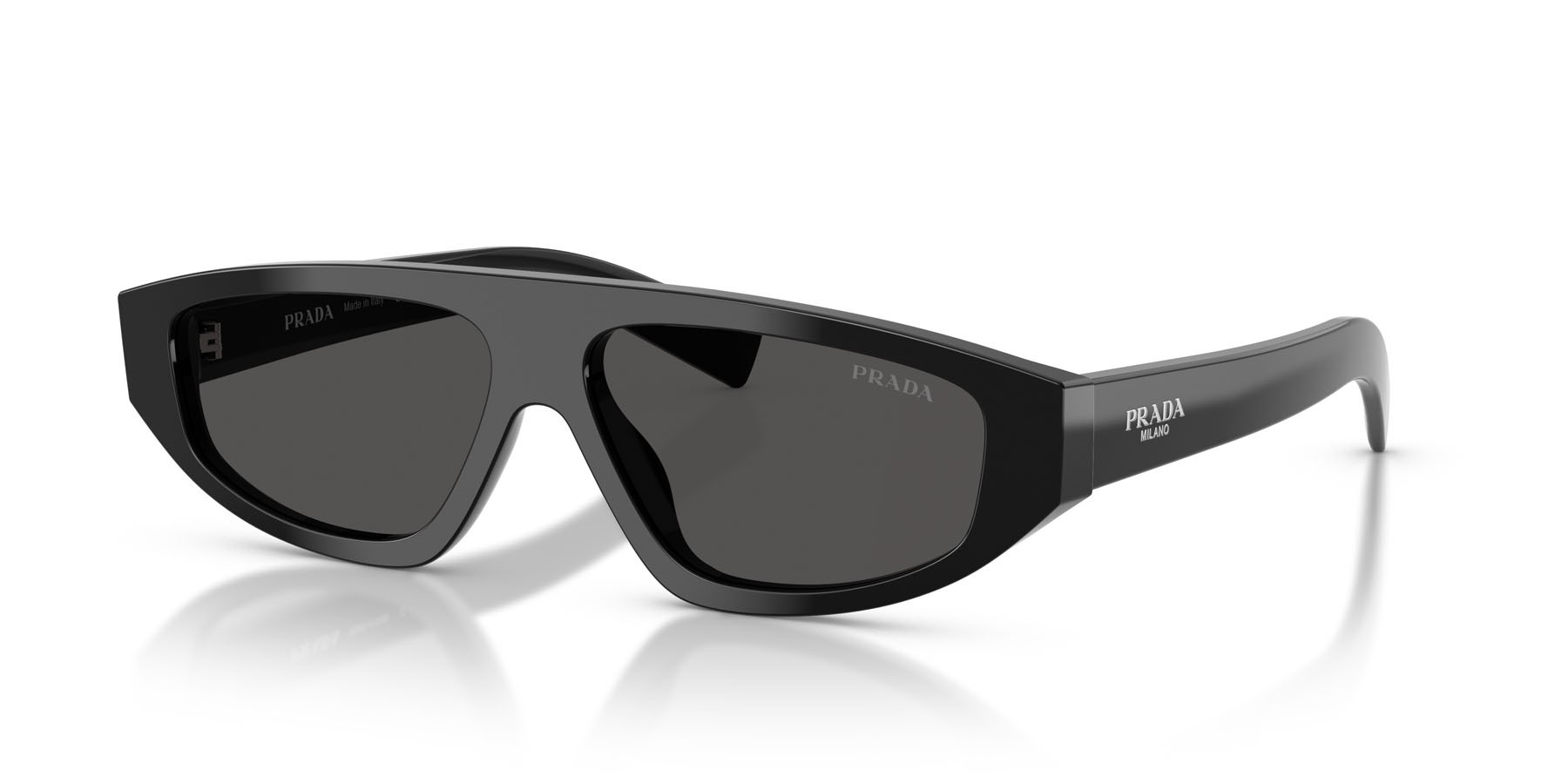 Occhiali da sole Prada PR C02S (16K08Z) colore nero forma irregolare lenti grigio scuro