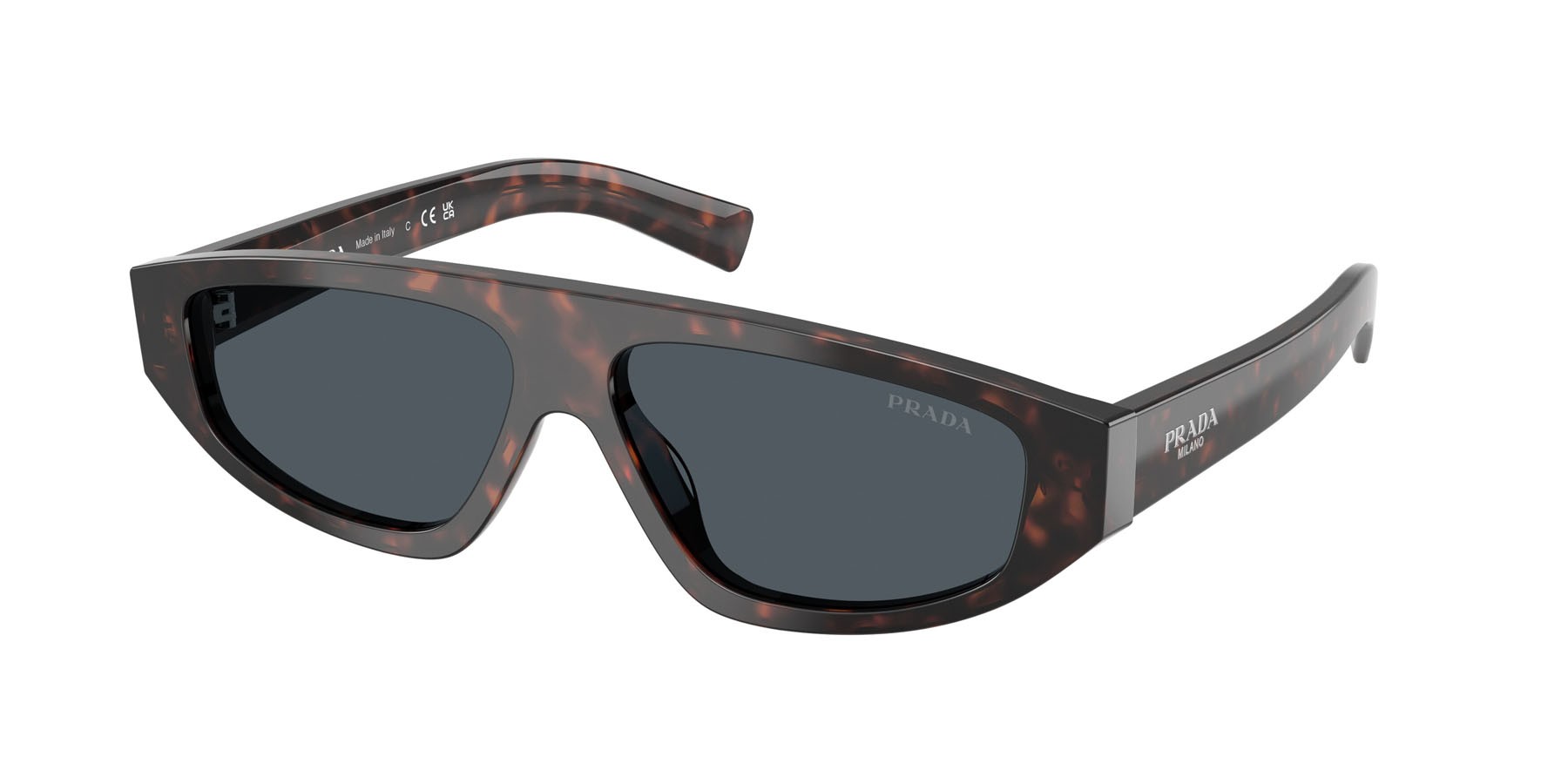 Occhiali da sole Prada PR C02S (17N70B) colore root havana forma irregolare lenti grigio scuro