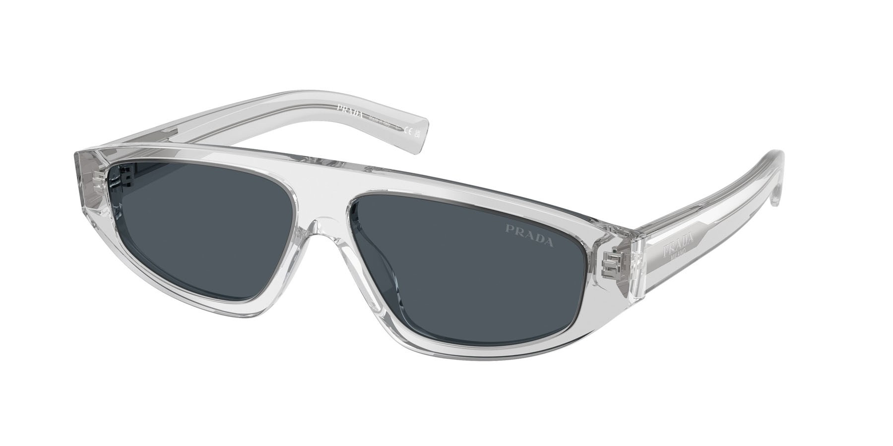 Occhiali da sole Prada PR C02S (17P70B) colore grigio crystal forma irregolare lenti grigio scuro