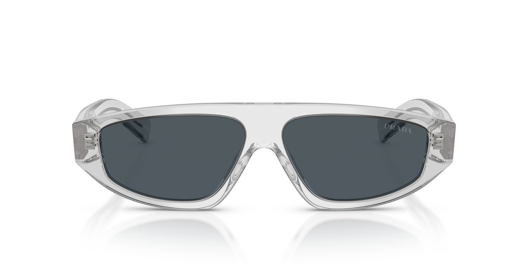 Occhiali da sole Prada PR C02S (17P70B) colore grigio crystal forma irregolare lenti grigio scuro