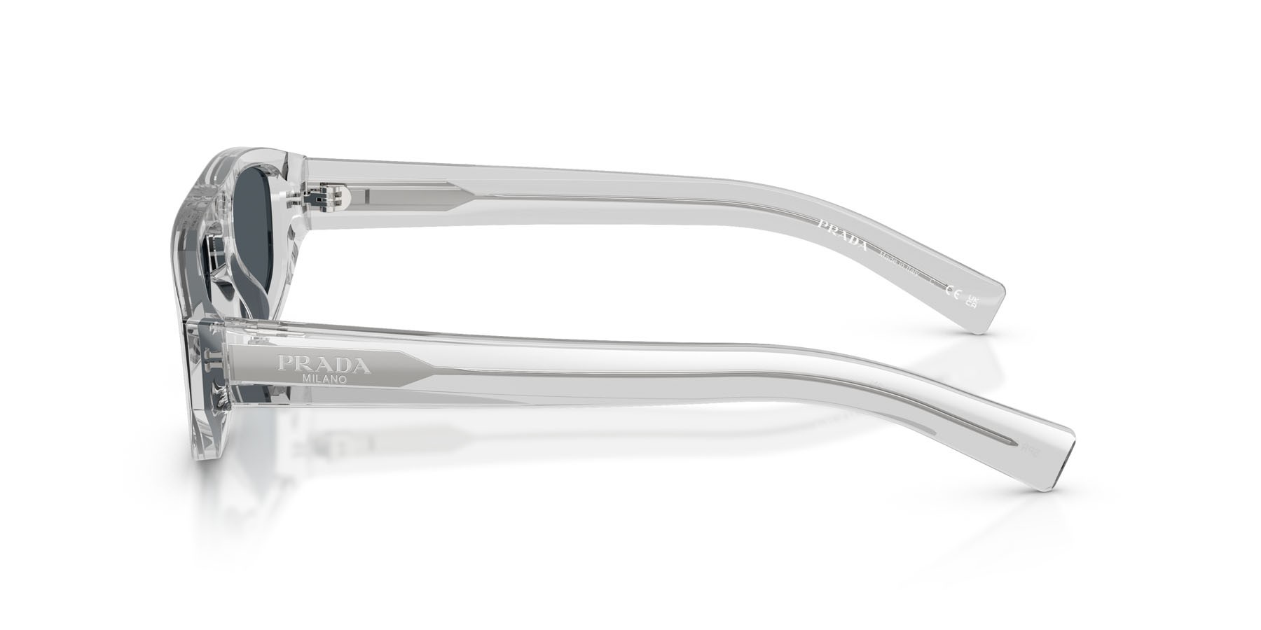 Occhiali da sole Prada PR C02S (17P70B) colore grigio crystal forma irregolare lenti grigio scuro