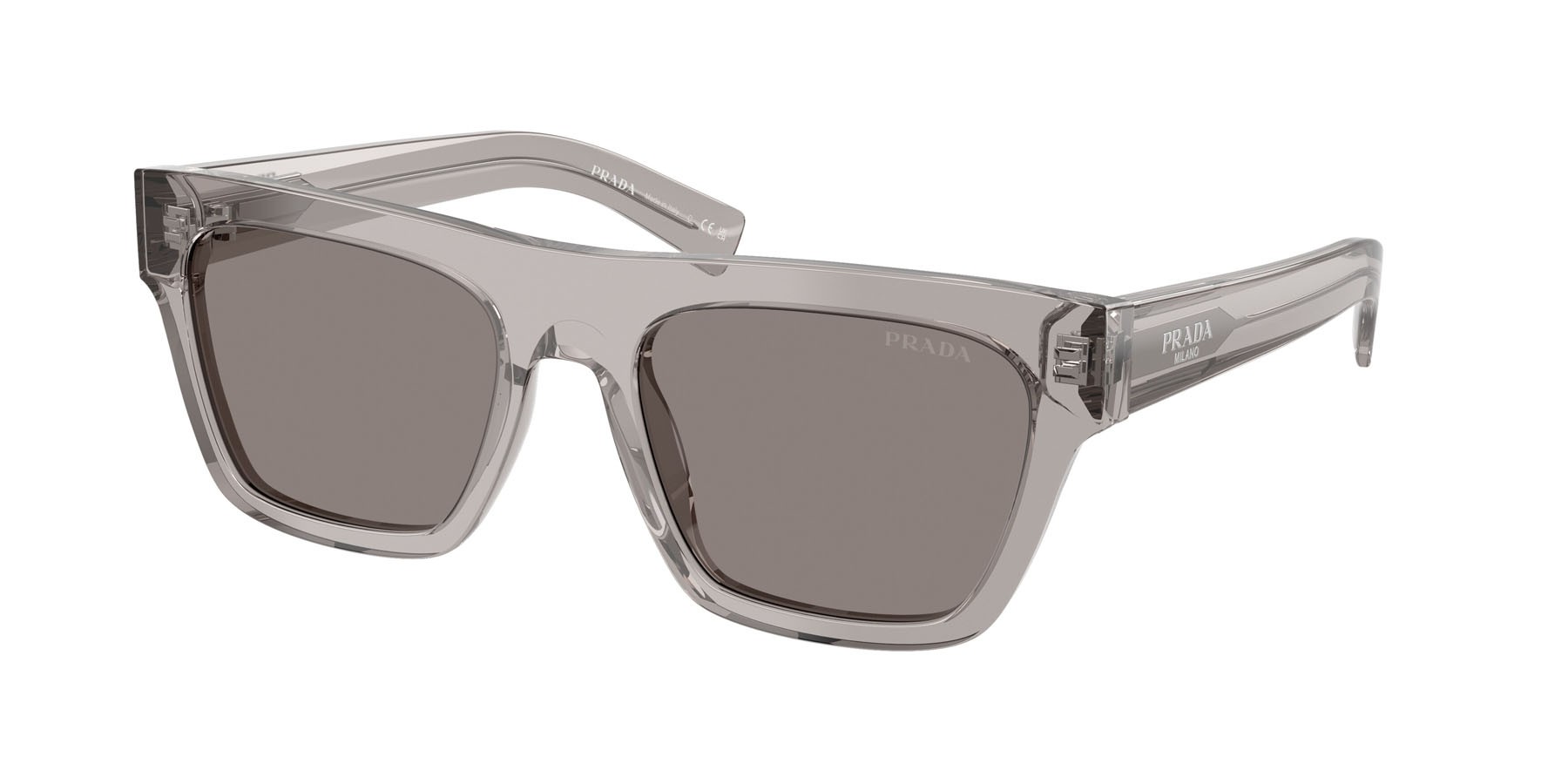 Occhiali da sole Prada PR C03S (10J80Q) colore grigio trasparente forma rettangolare lenti grigio scuro