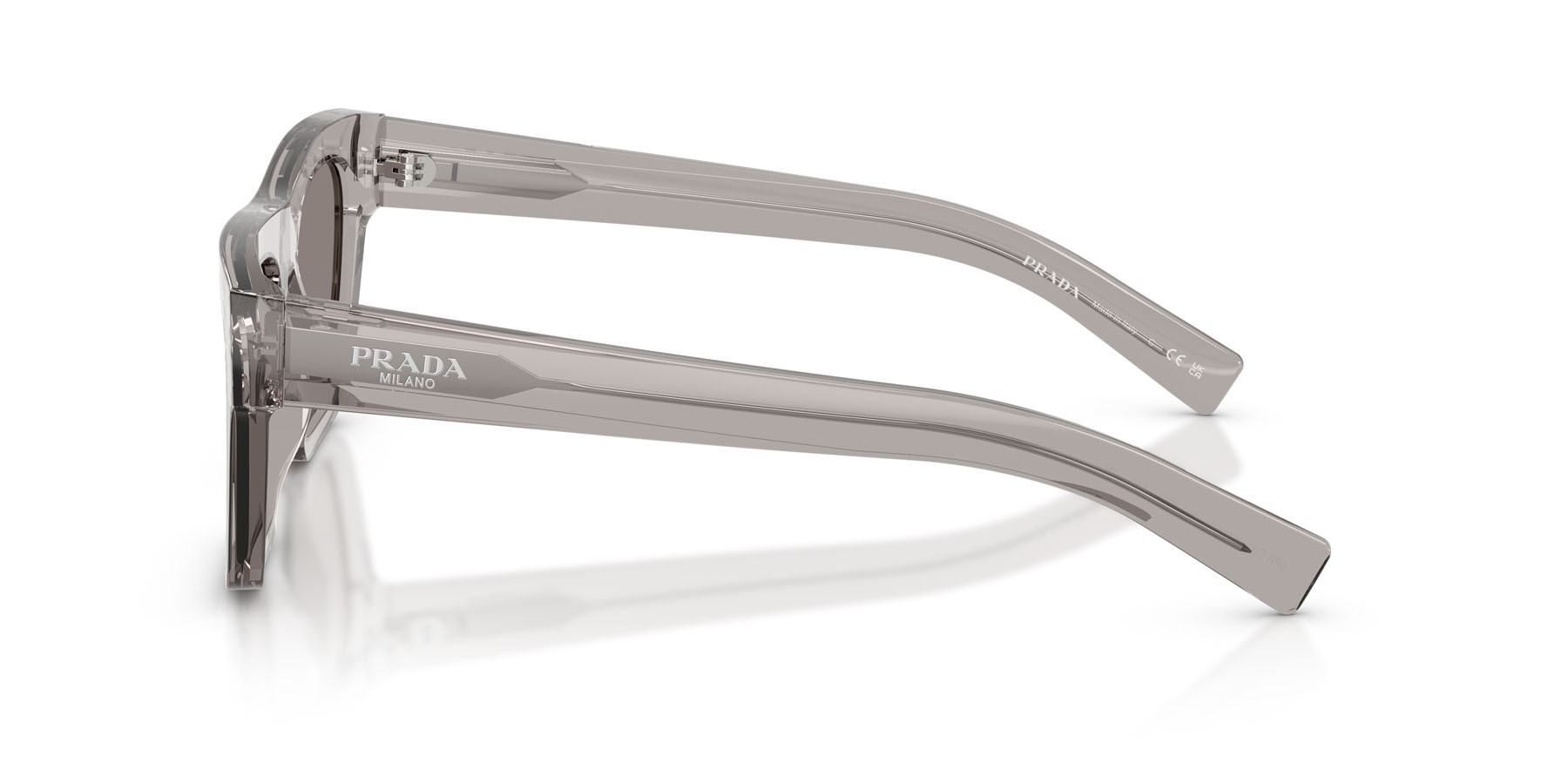 Occhiali da sole Prada PR C03S (10J80Q) colore grigio trasparente forma rettangolare lenti grigio scuro