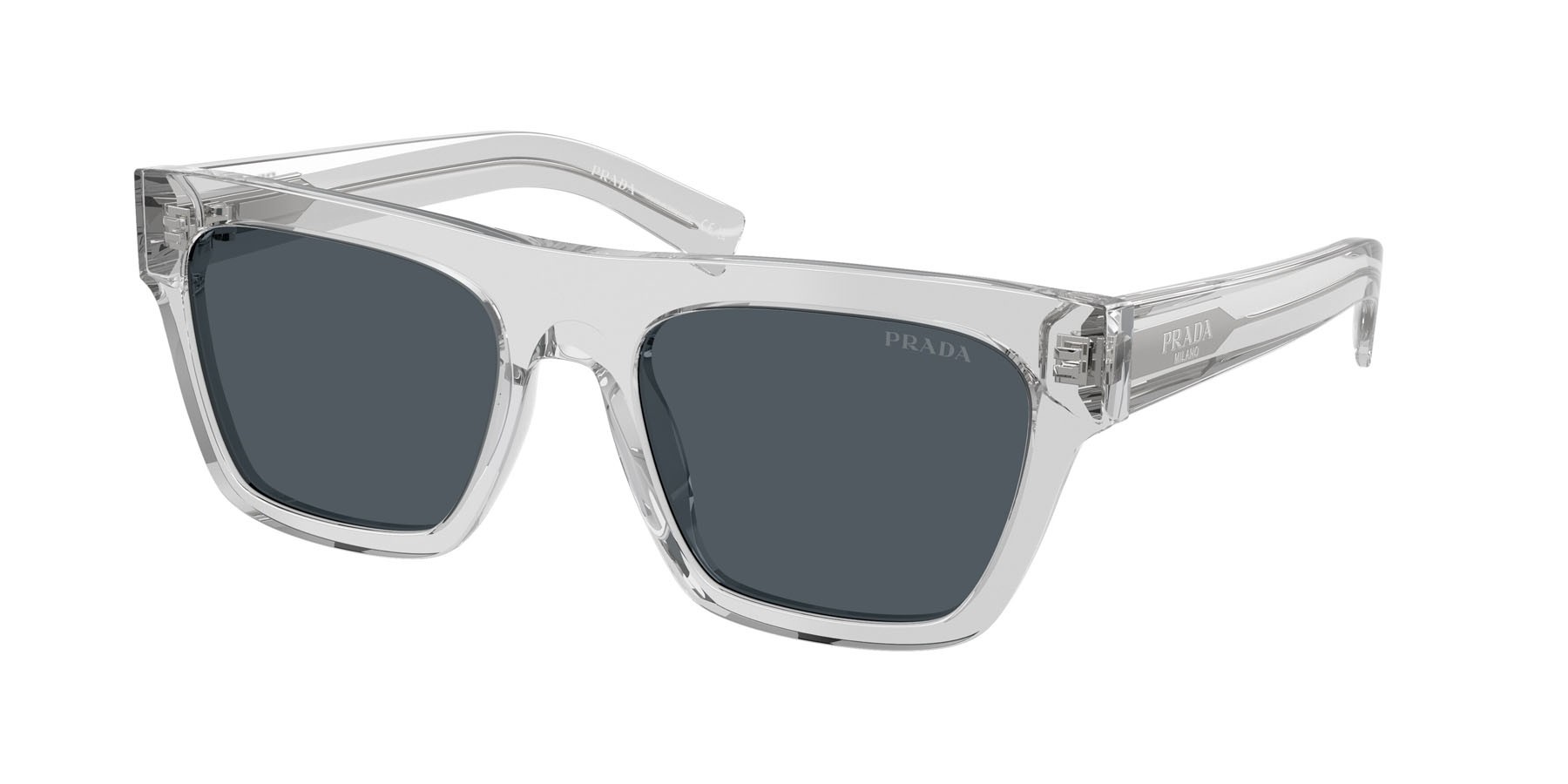 Occhiali da sole Prada PR C03S (17P70B) colore grigio crystal forma rettangolare lenti grigio scuro