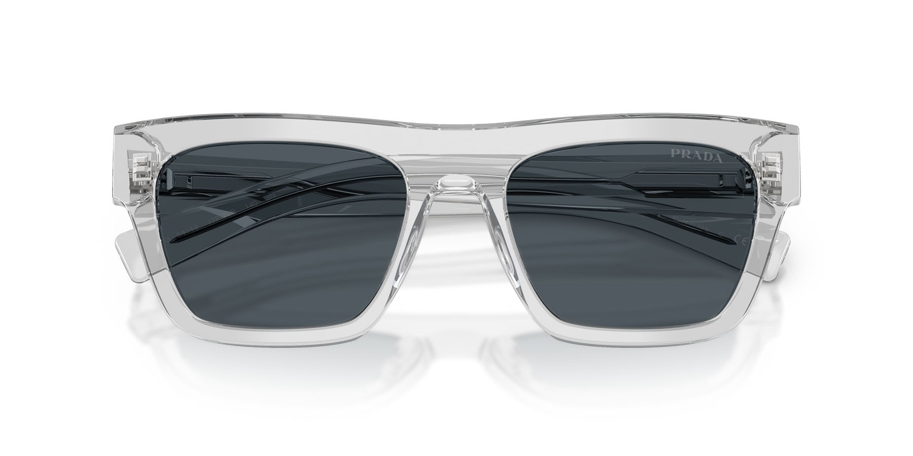 Occhiali da sole Prada PR C03S (17P70B) colore grigio crystal forma rettangolare lenti grigio scuro