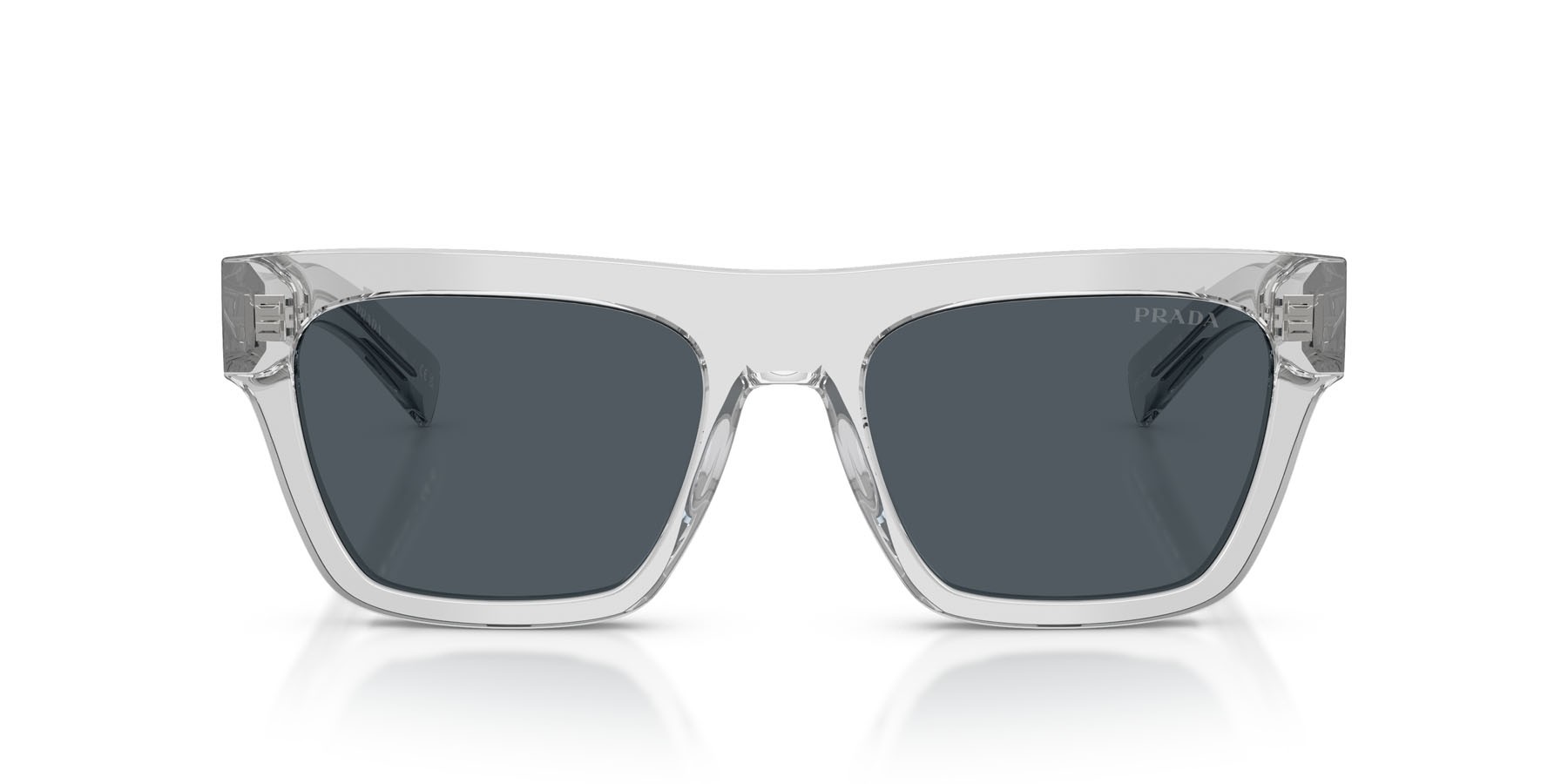 Occhiali da sole Prada PR C03S (17P70B) colore grigio crystal forma rettangolare lenti grigio scuro