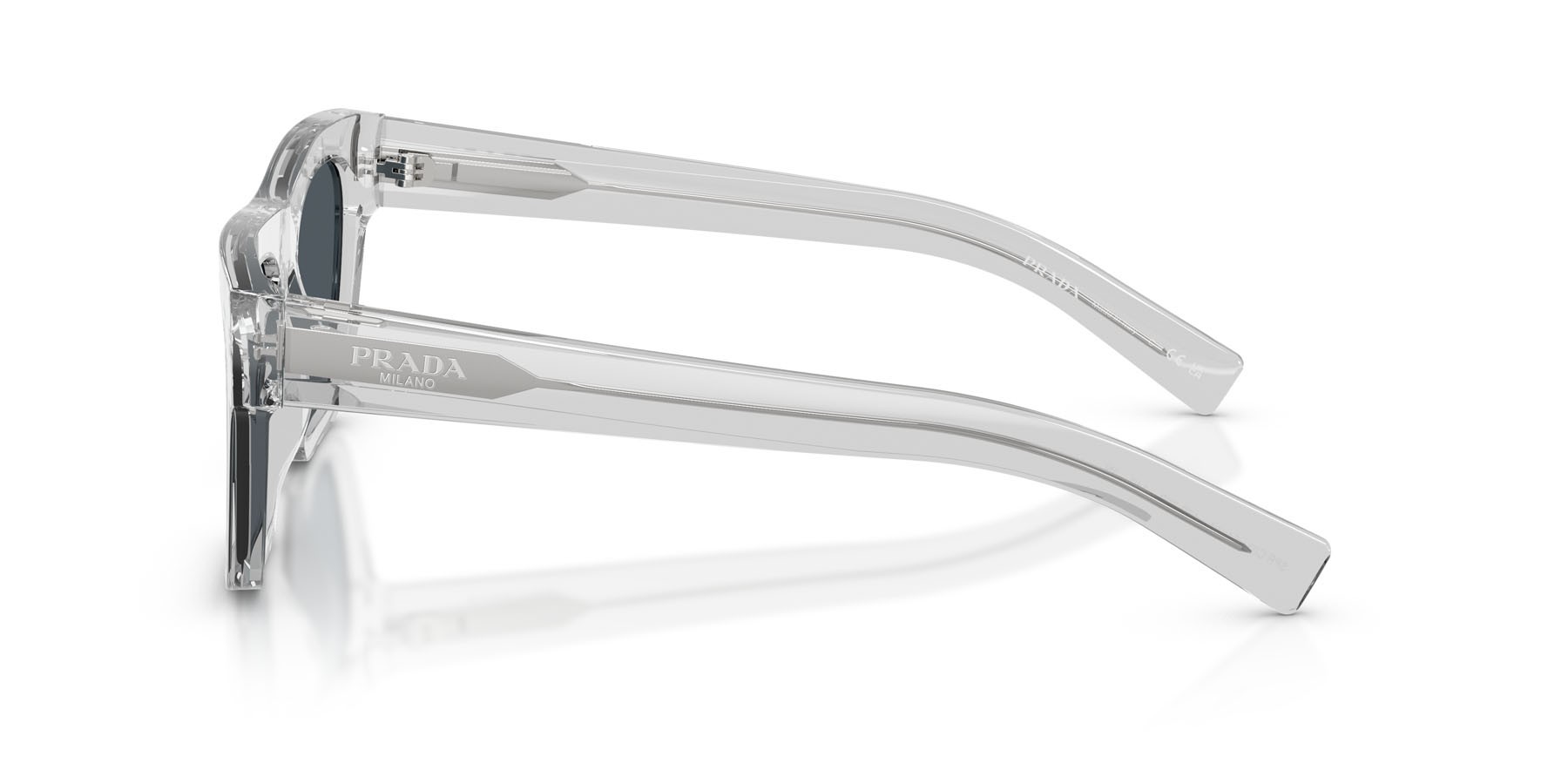 Occhiali da sole Prada PR C03S (17P70B) colore grigio crystal forma rettangolare lenti grigio scuro