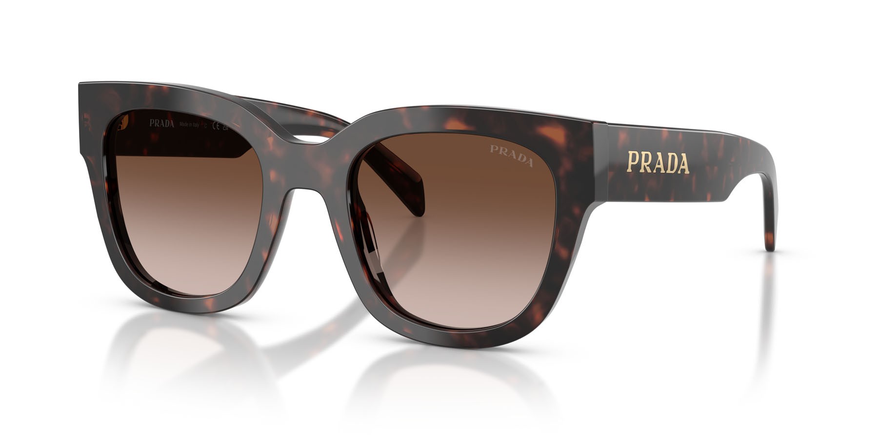Occhiali da sole Prada PR C04S (17N80A) colore root tartarugato forma quadrato lenti marrone sfumato