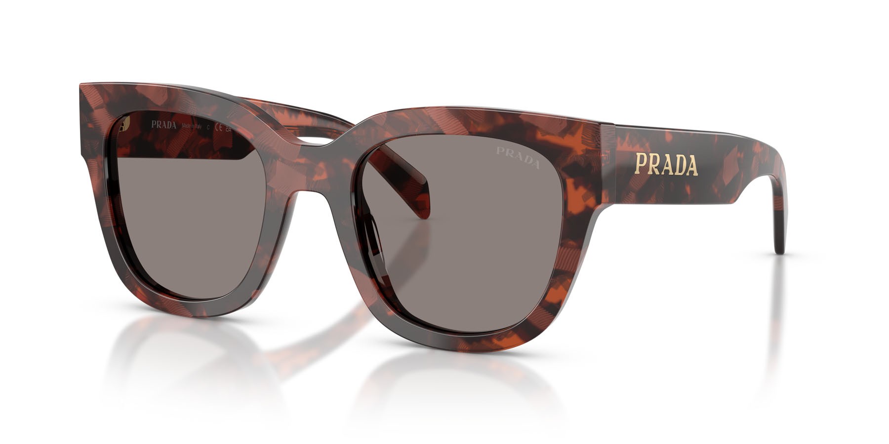Occhiali da sole Prada PR C04S (23F80Q) colore amaranth tortoise forma quadrato lenti grigio scuro