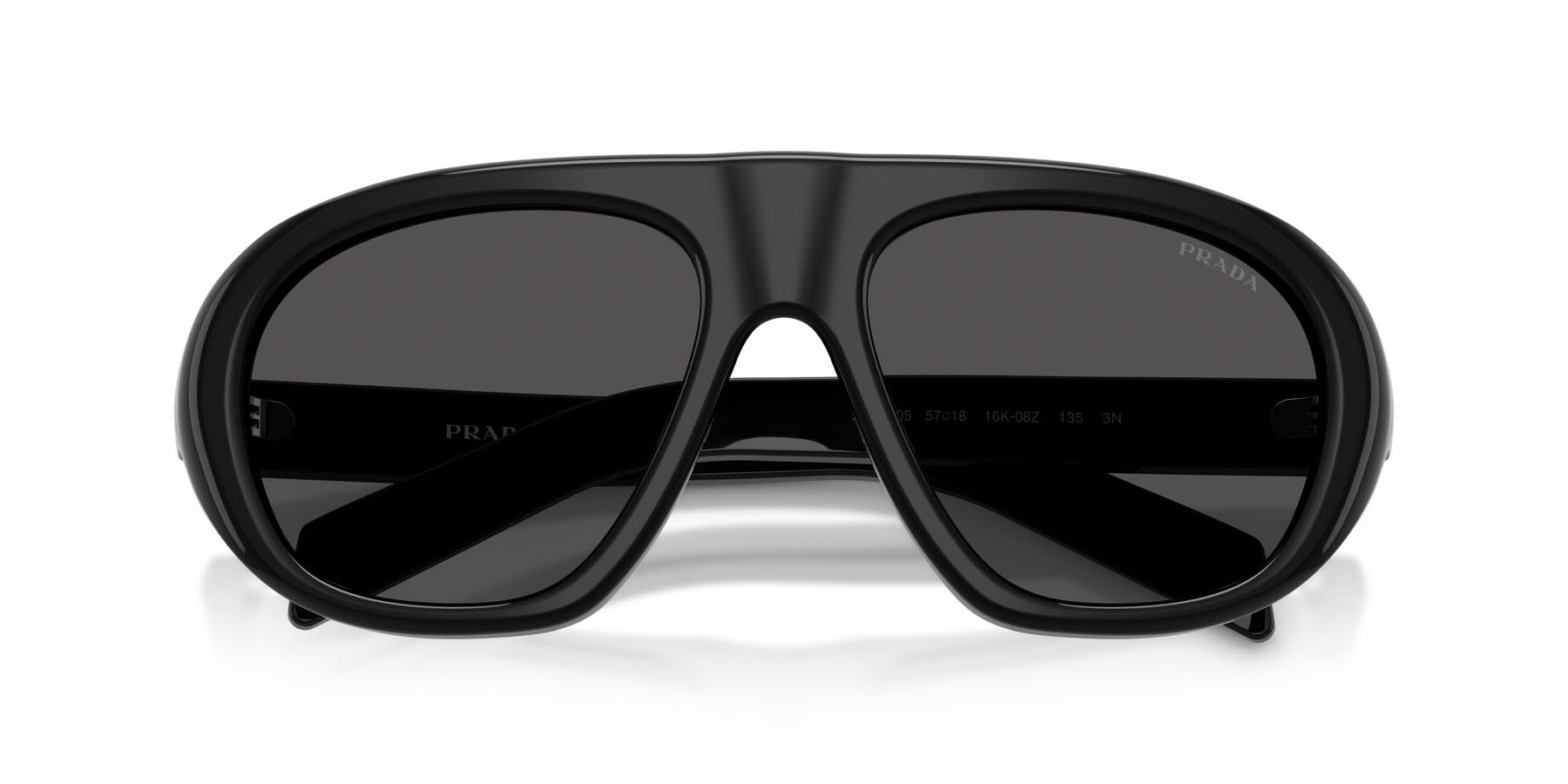 Sunglasses Prada PR C05S (16K08Z) color nero shape irregular lenses grigio scuro