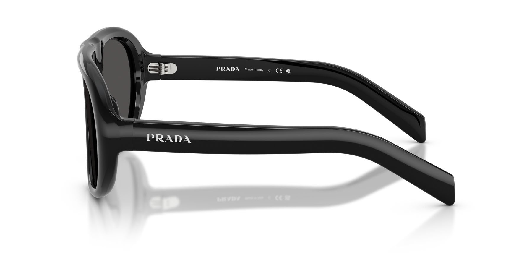 Sunglasses Prada PR C05S (16K08Z) color nero shape irregular lenses grigio scuro