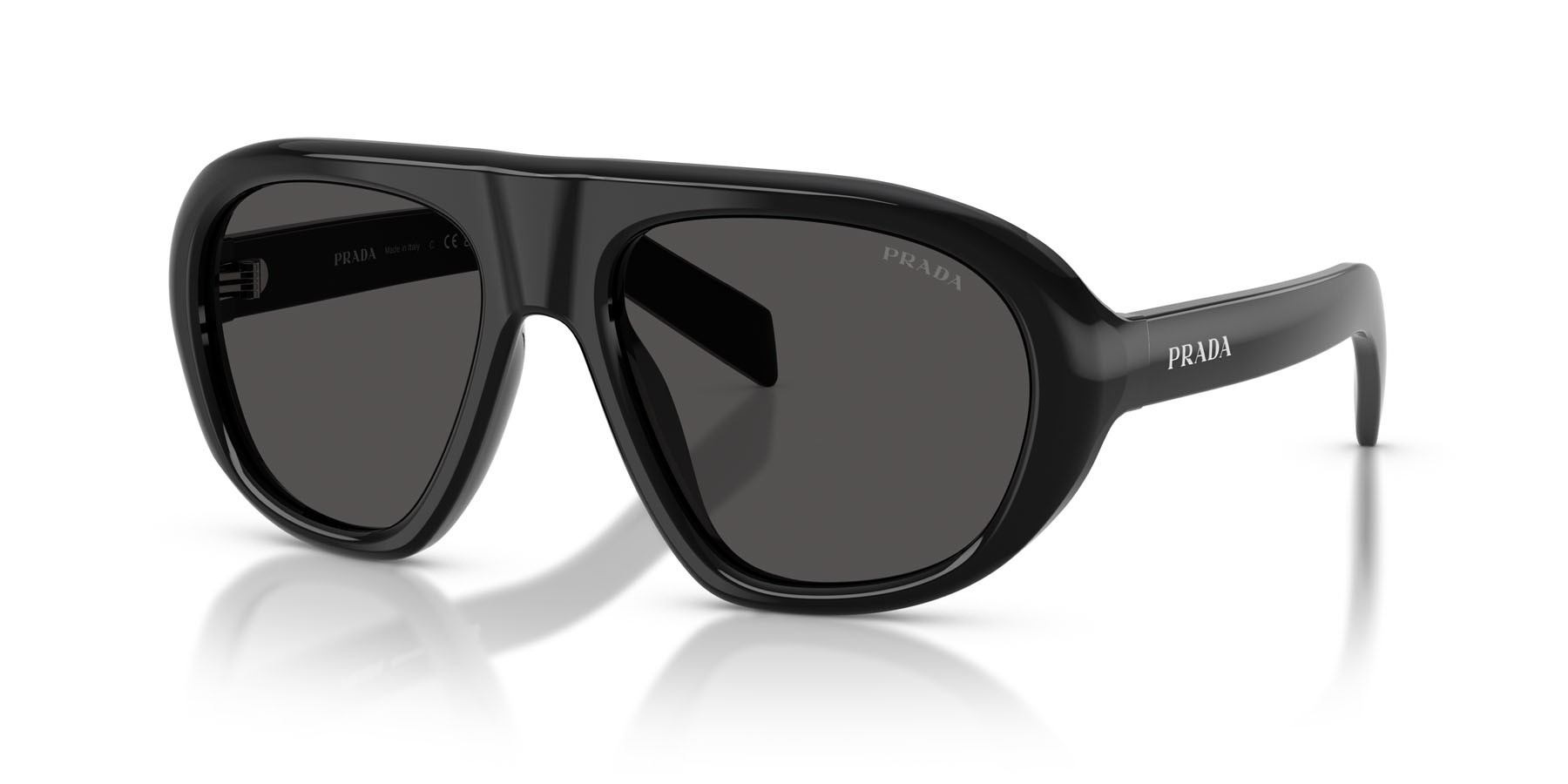 Sunglasses Prada PR C05S (16K08Z) color nero shape irregular lenses grigio scuro