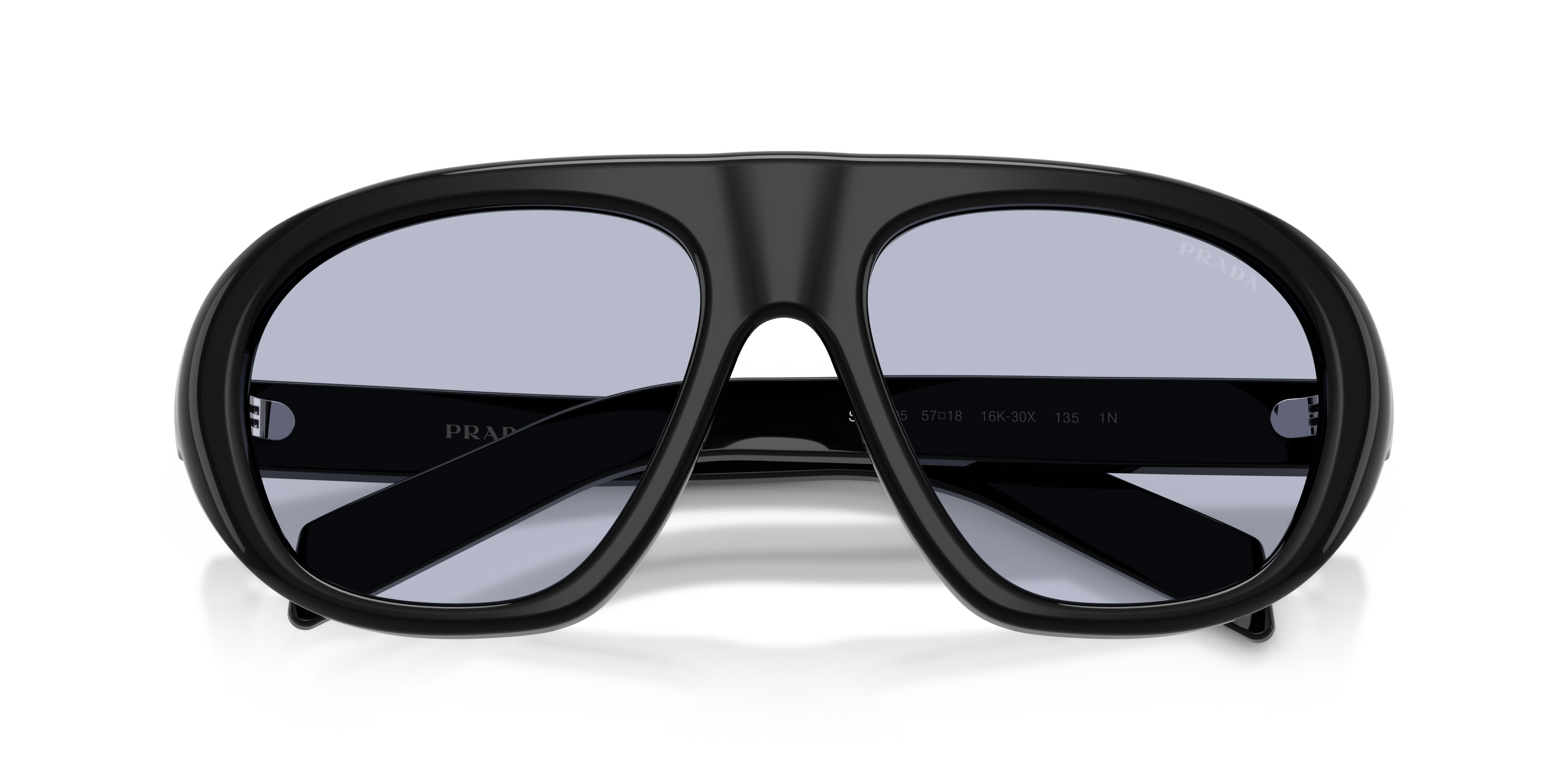 Sunglasses Prada PR C05S (16K30X) color nero shape irregular lenses blu