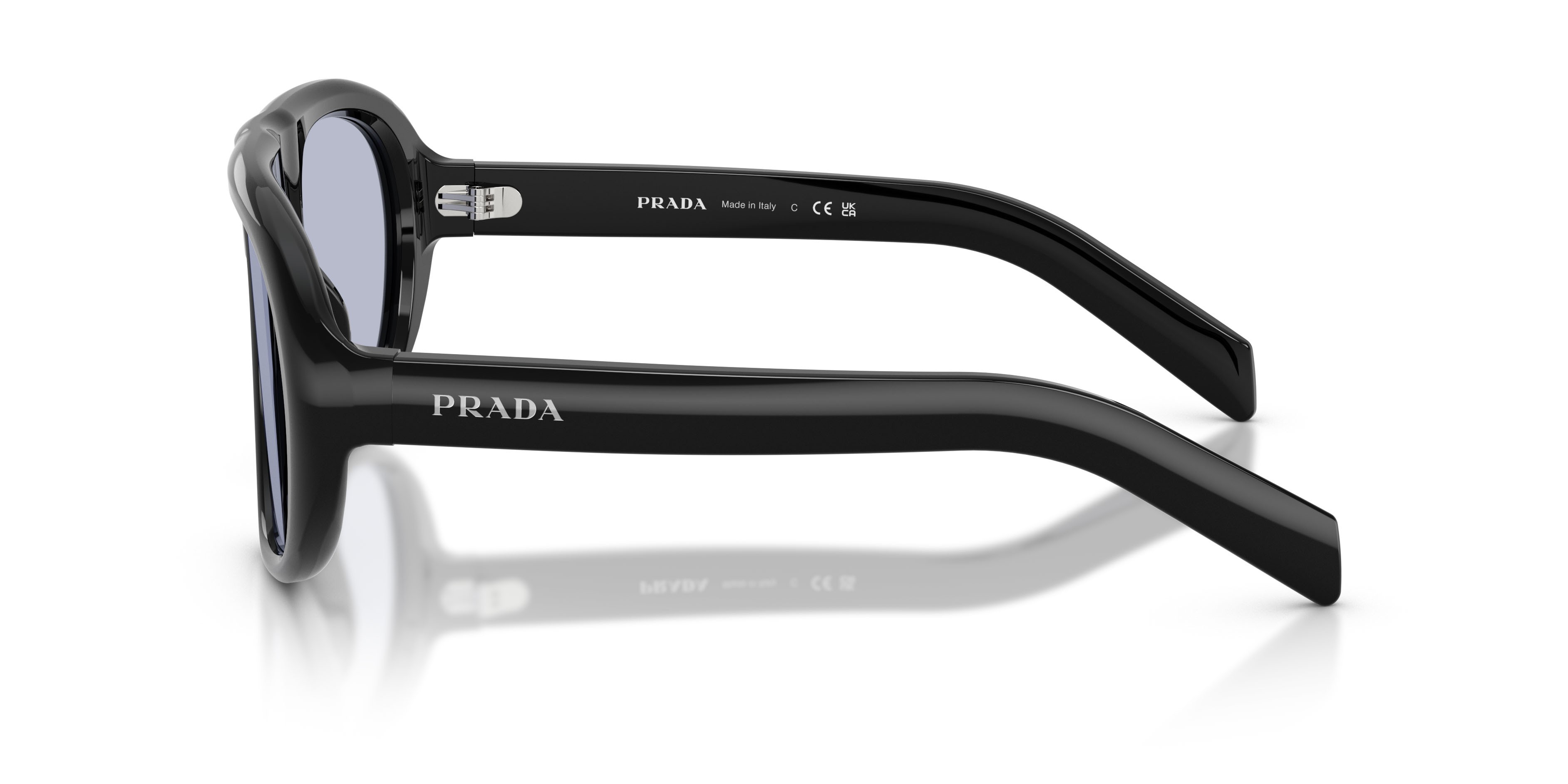 Sunglasses Prada PR C05S (16K30X) color nero shape irregular lenses blu