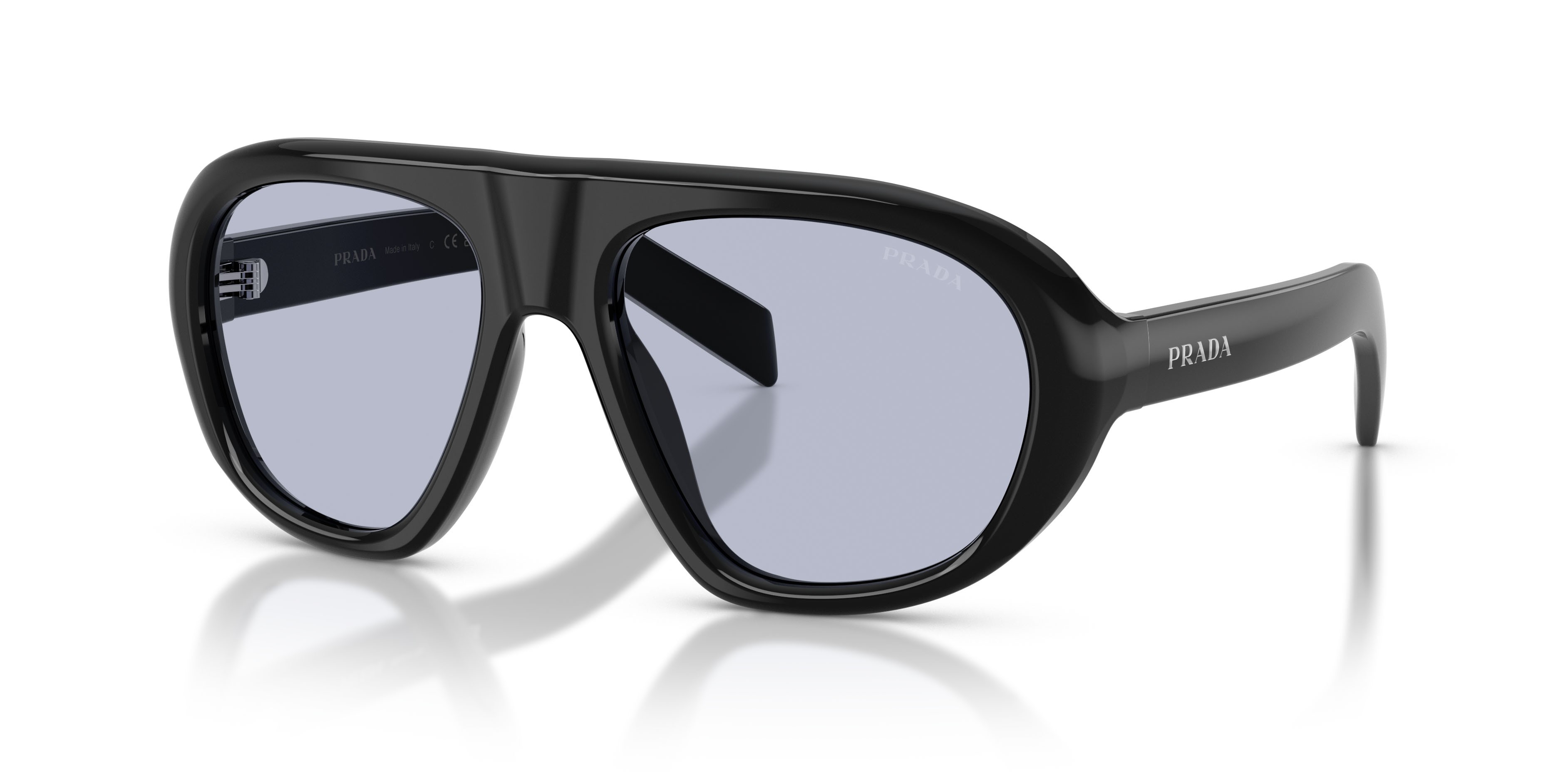 Sunglasses Prada PR C05S (16K30X) color nero shape irregular lenses blu