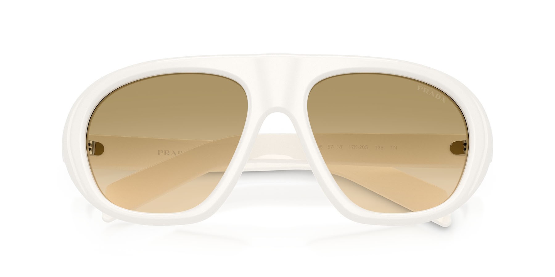 Sunglasses Prada PR C05S (17K20S) color bianco talco shape irregular lenses giallo sfumato marrone