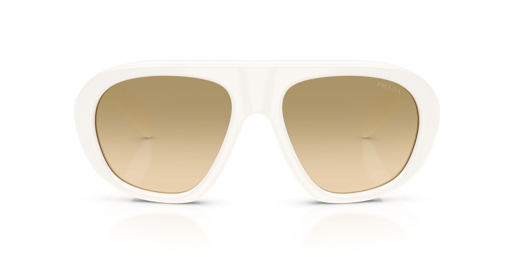 Sunglasses Prada PR C05S (17K20S) color bianco talco shape irregular lenses giallo sfumato marrone