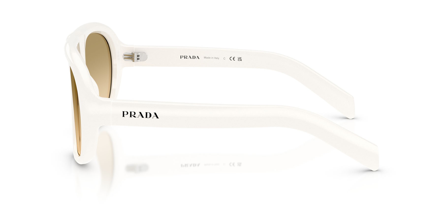 Sunglasses Prada PR C05S (17K20S) color bianco talco shape irregular lenses giallo sfumato marrone