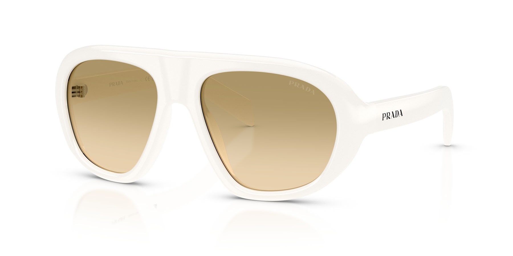 Sunglasses Prada PR C05S (17K20S) color bianco talco shape irregular lenses giallo sfumato marrone