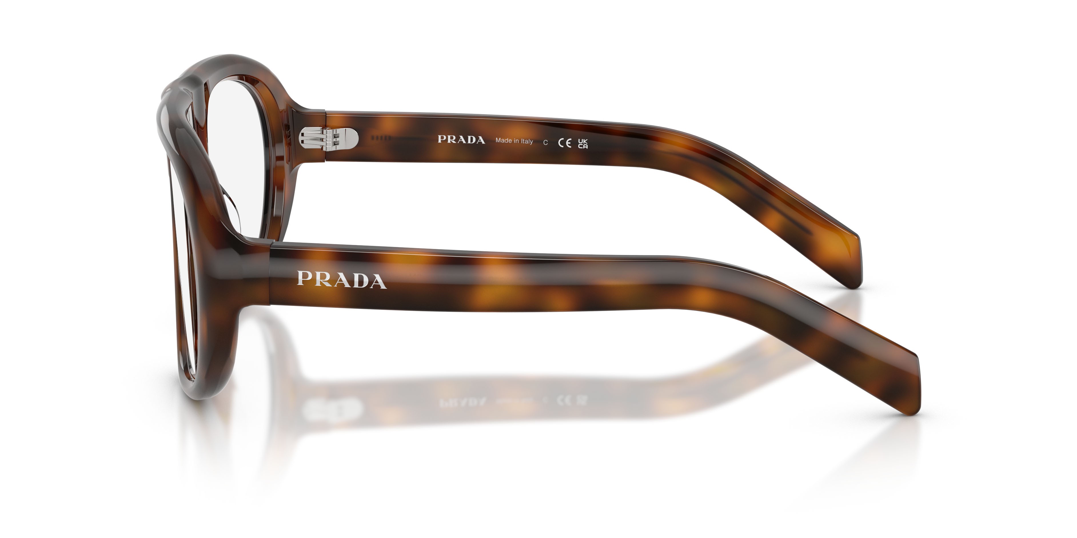 Occhiali da sole Prada PR C05S (20D08N) colore juniper tartarugato forma irregolare lenti clear blue-violet light filter