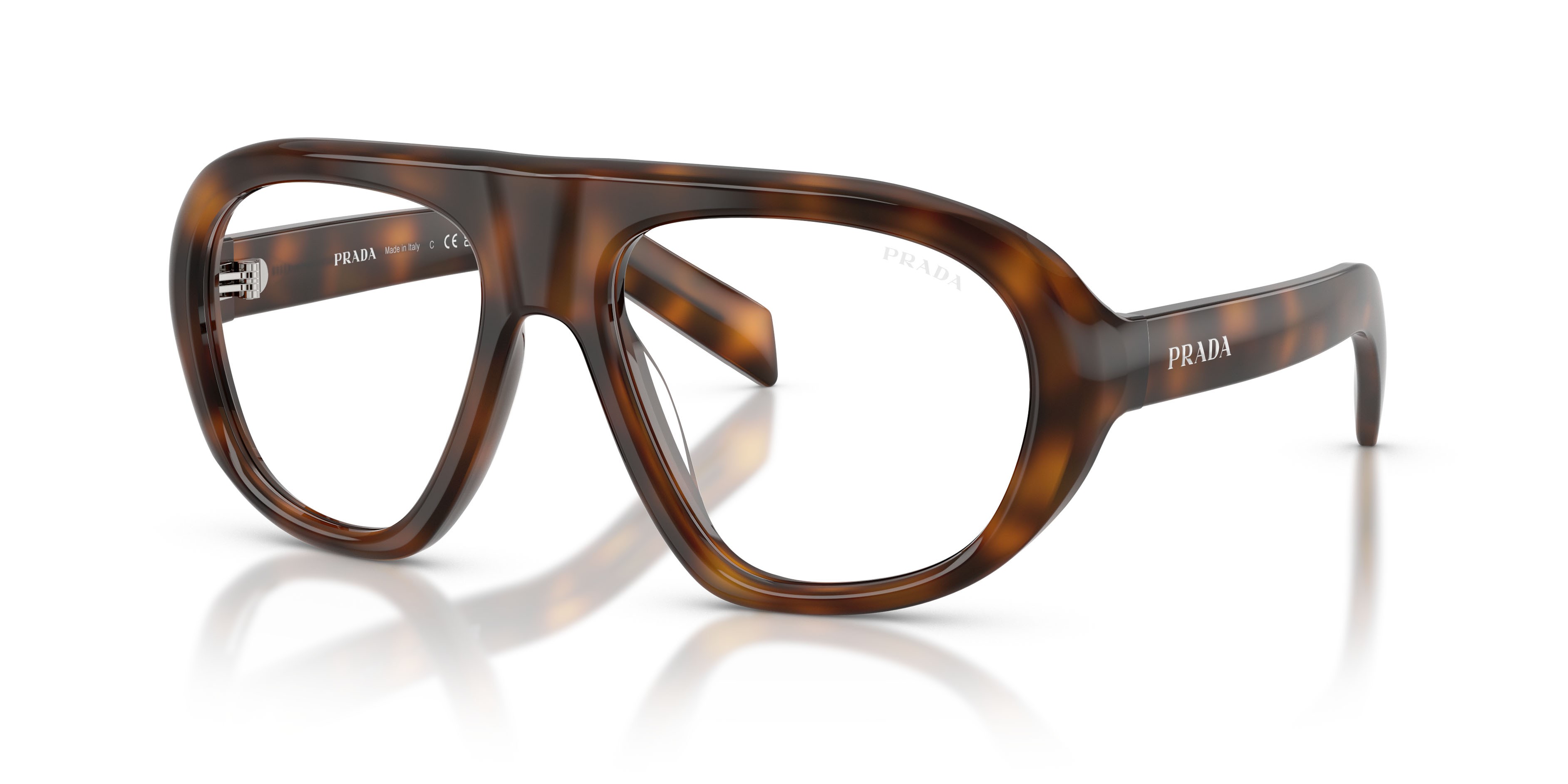 Occhiali da sole Prada PR C05S (20D08N) colore juniper tartarugato forma irregolare lenti clear blue-violet light filter