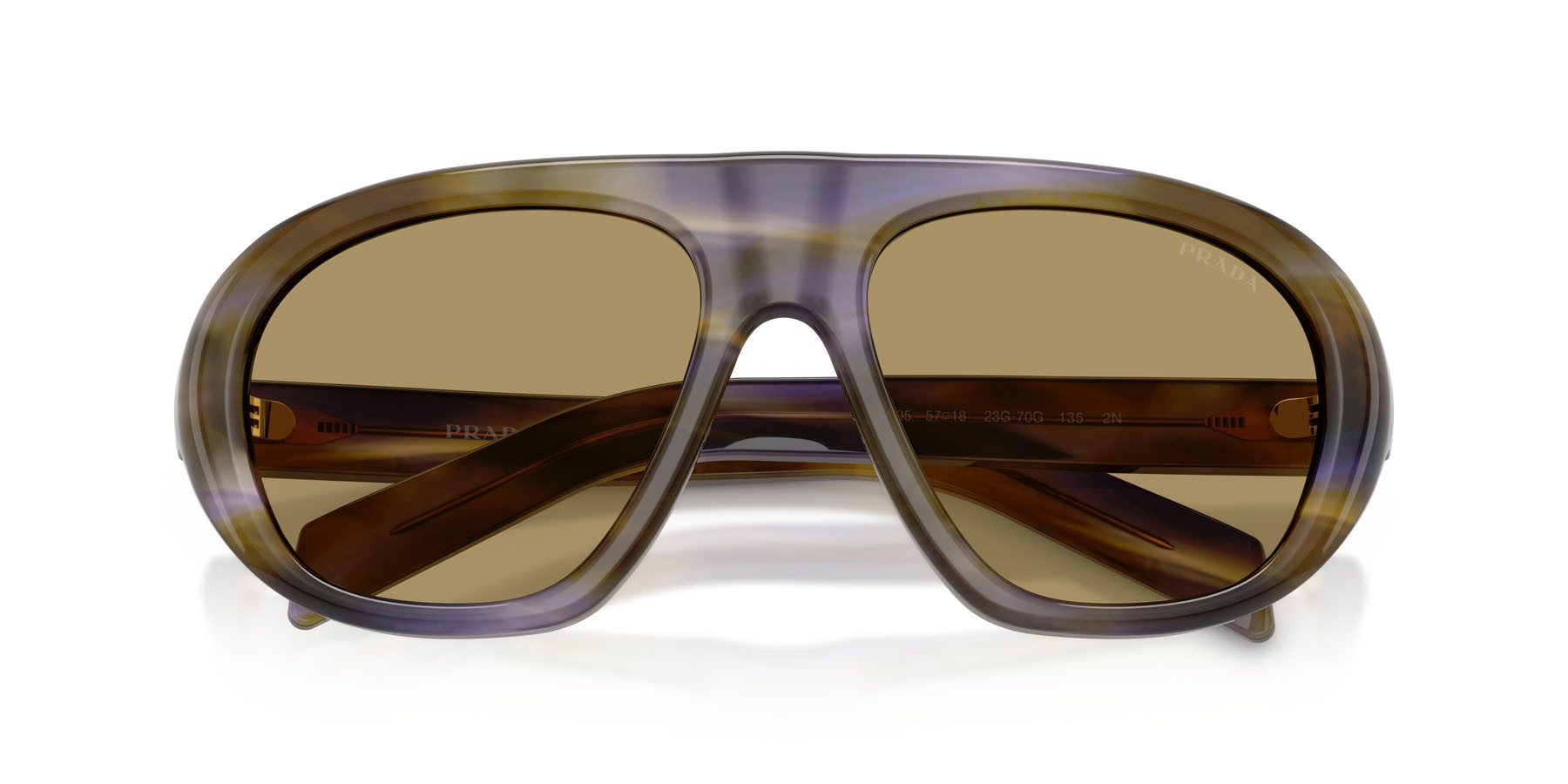 Occhiali da sole Prada PR C05S (23G70G) colore laguna a righe forma irregolare lenti verde oliva