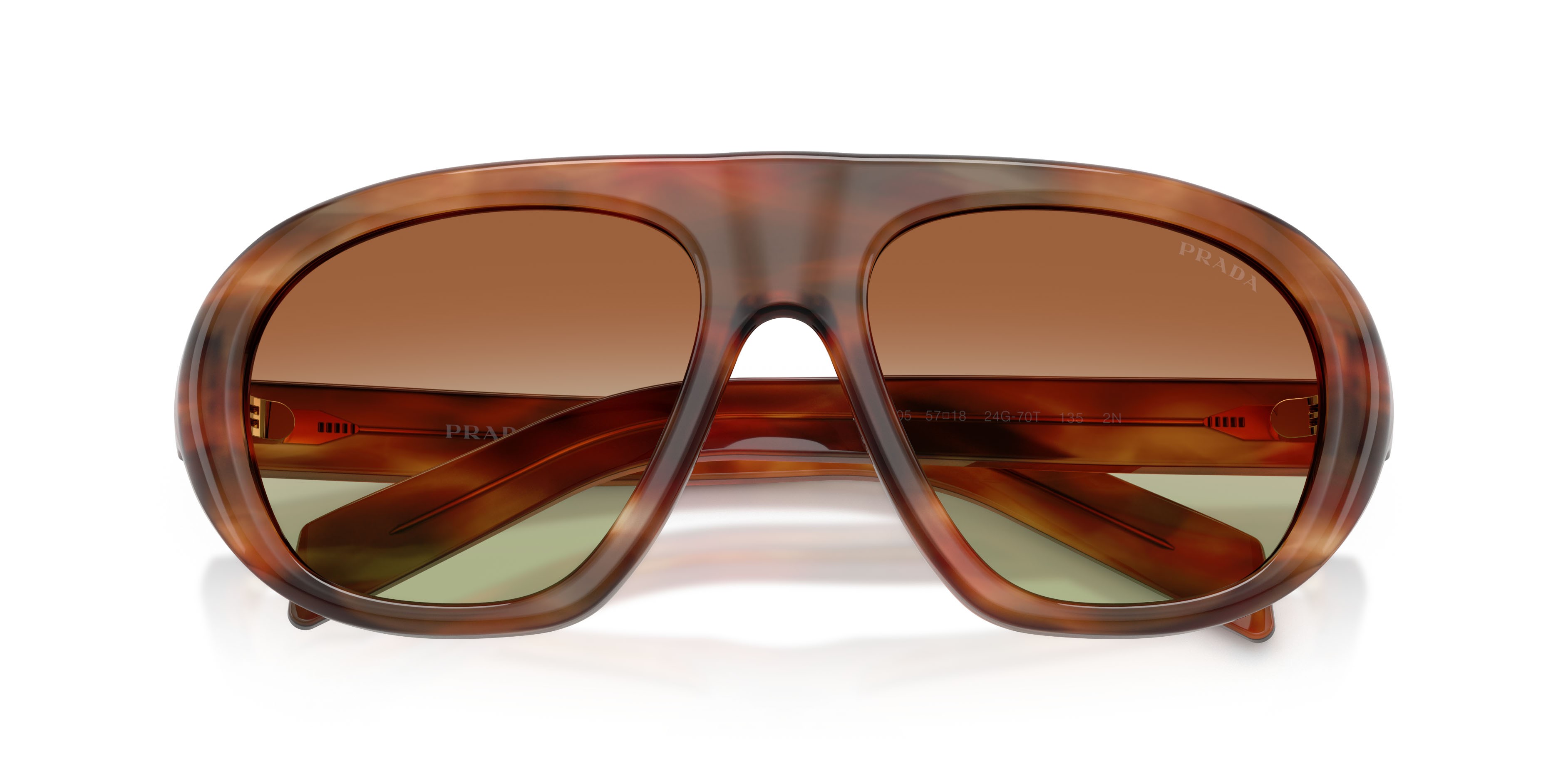 Occhiali da sole Prada PR C05S (24G70T) colore quercia a righe forma irregolare lenti verde/marrone