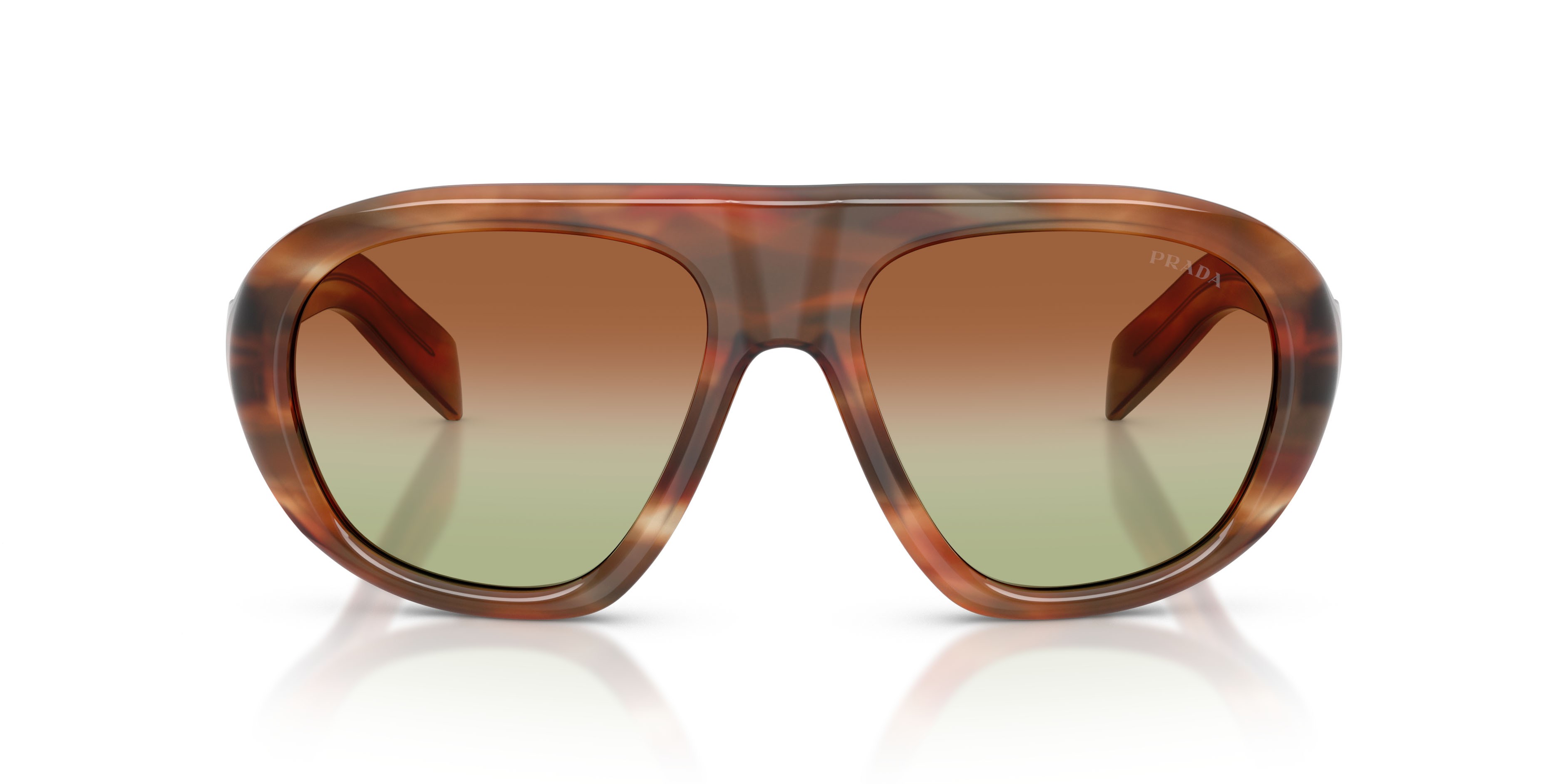 Occhiali da sole Prada PR C05S (24G70T) colore quercia a righe forma irregolare lenti verde/marrone