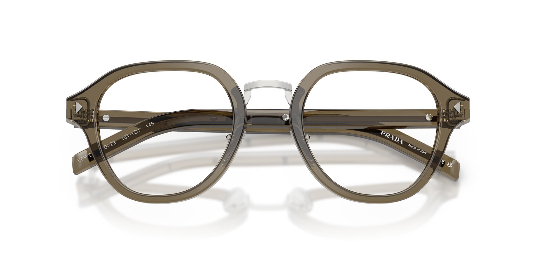 Eyeglasses Prada PR C05V (18T1O1) color terra trasparente shape pantos lenses lente demo
