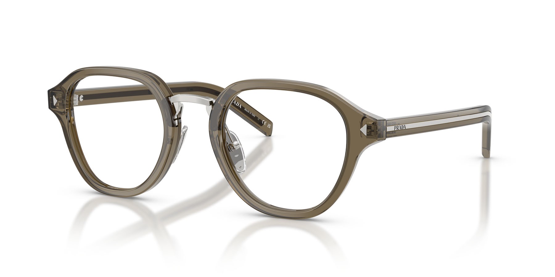 Eyeglasses Prada PR C05V (18T1O1) color terra trasparente shape pantos lenses lente demo